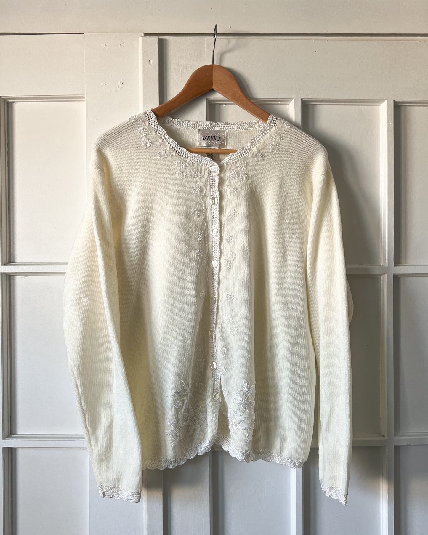 Cream Velvet Cardigan Sweater