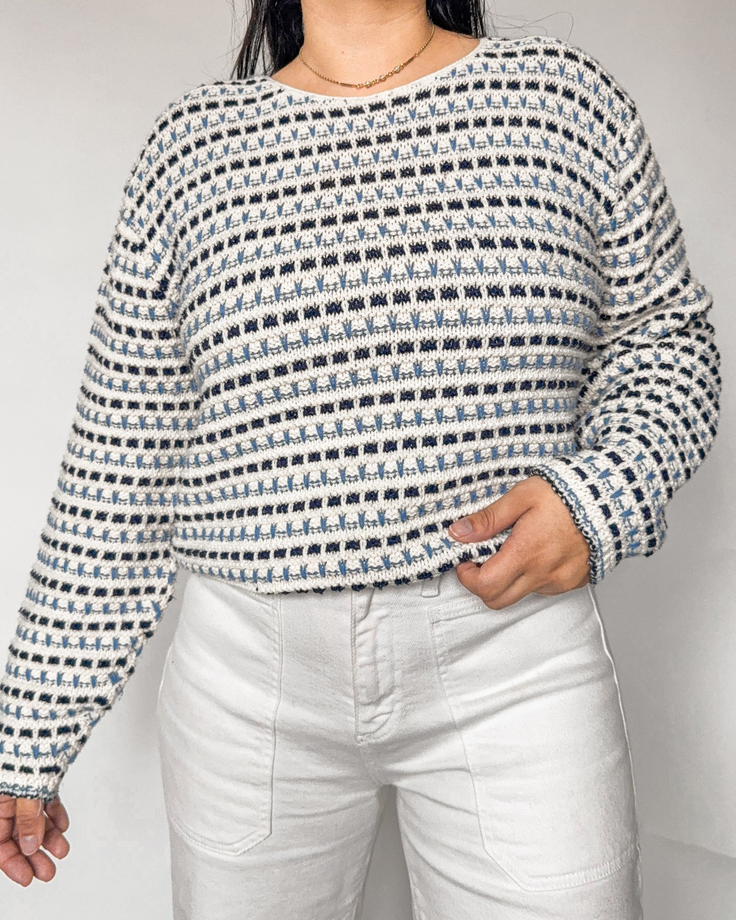 Blue and White Dotted Knitted Sweater