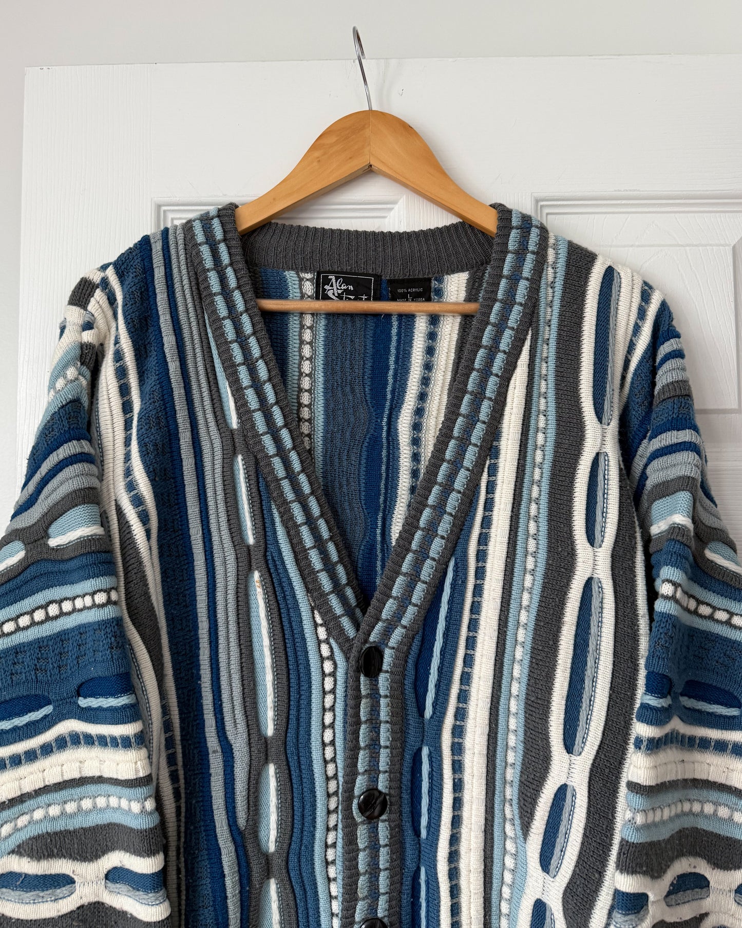 Blue Coogi Style Knitted Cardigan