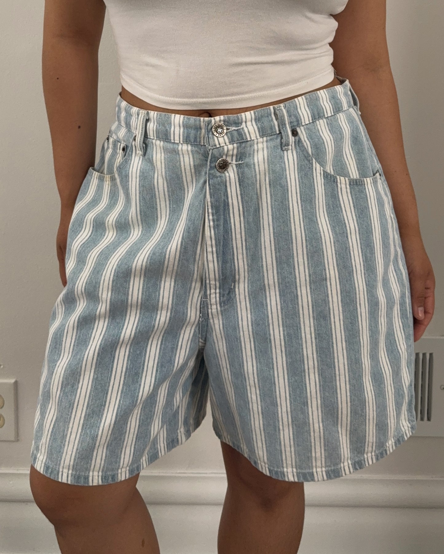 Vintage Striped Ultra High Rise Denim Shorts