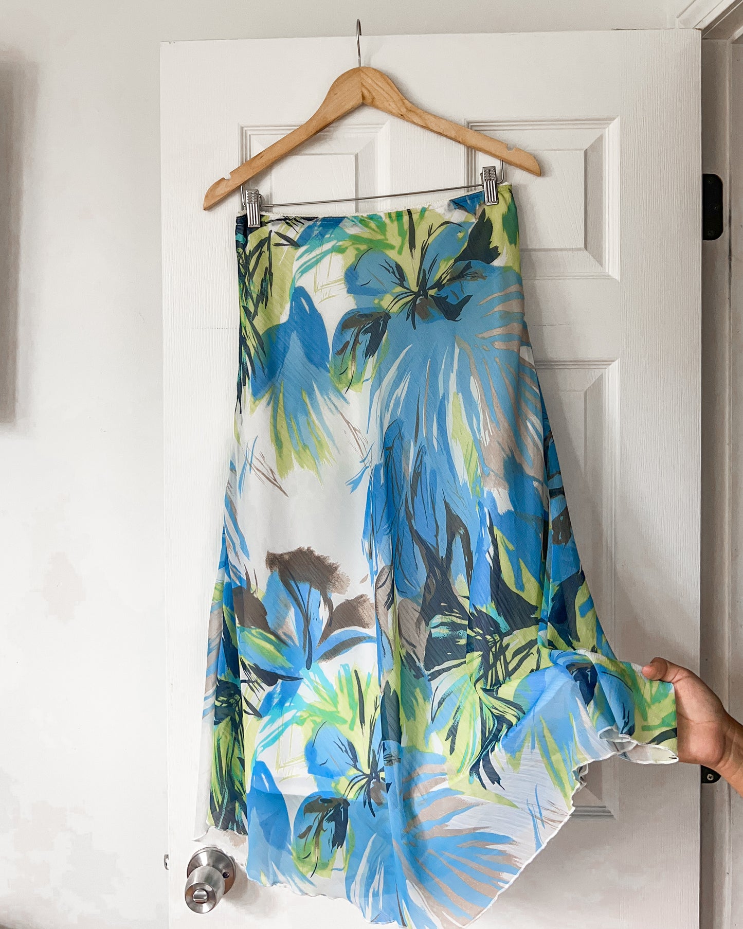Blue Floral Midi Skirt