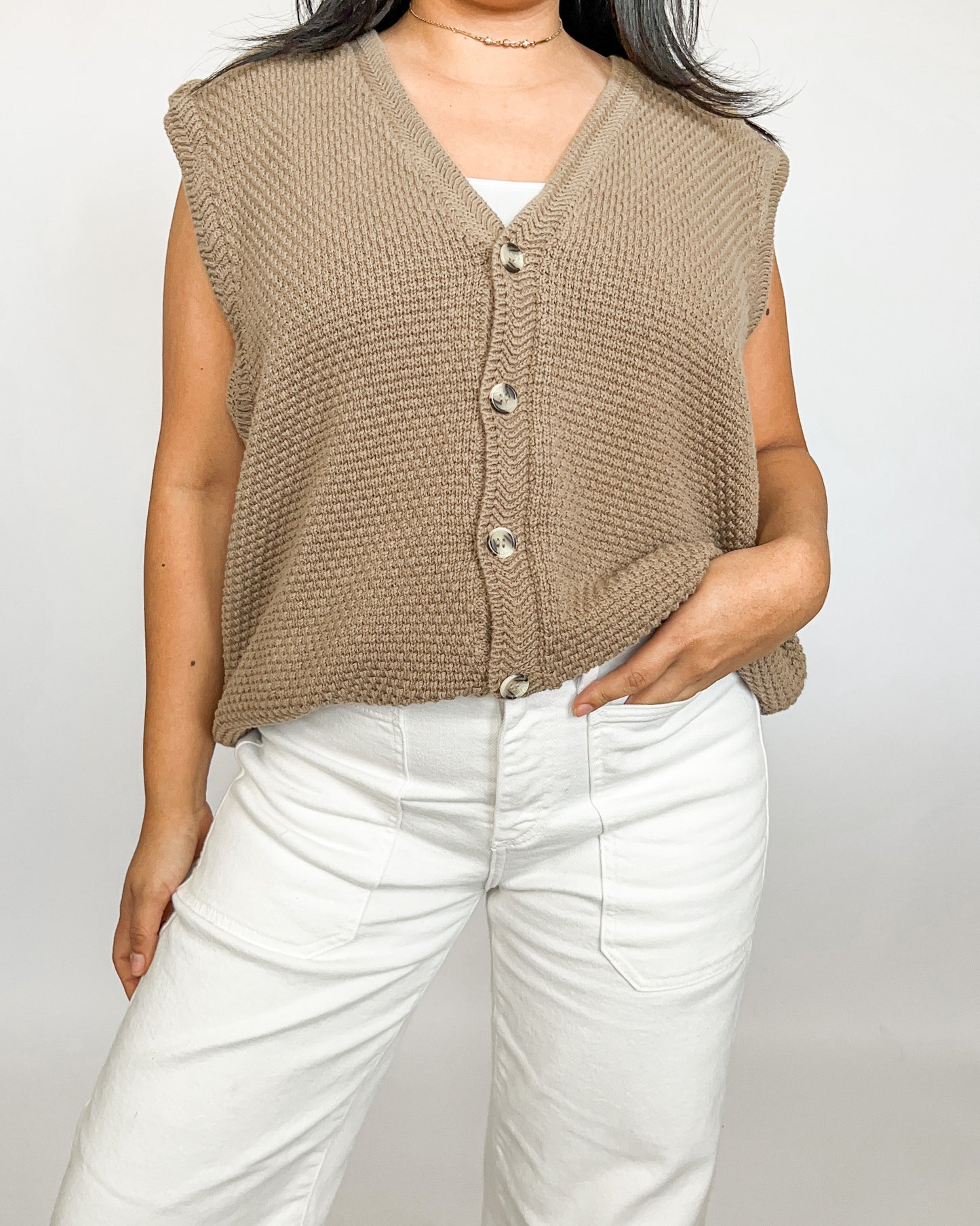 Brown Textured Knitted Vest