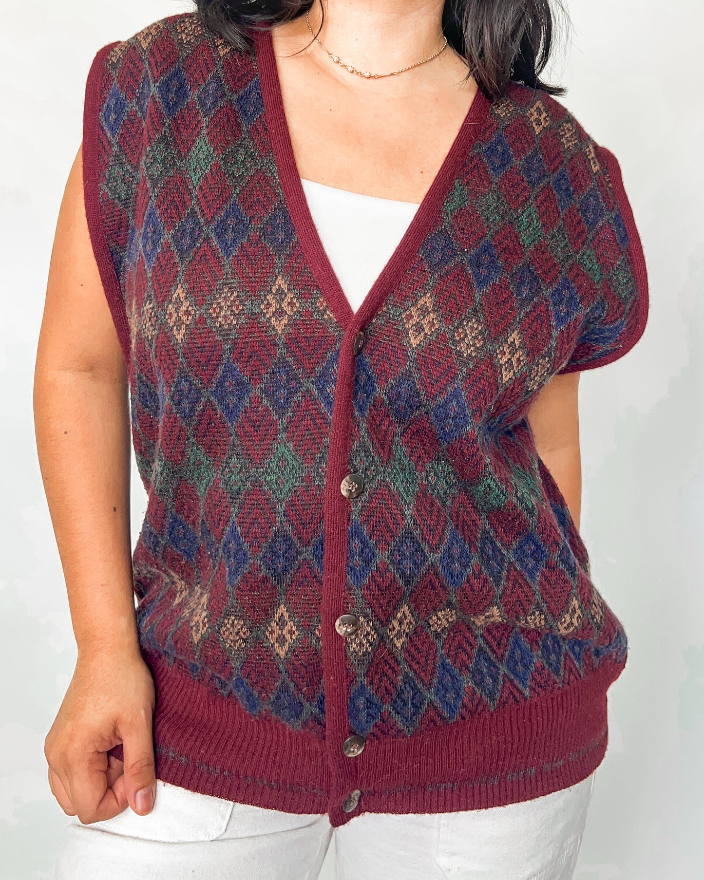 Burgundy Diamond Knitted Vest