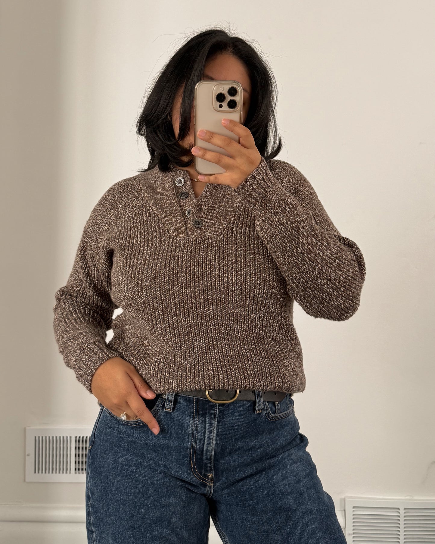 Vintage Knitted Henley Sweater