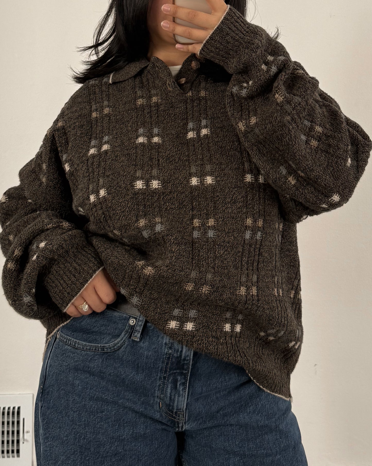 Vintage Knitted Henley Sweater