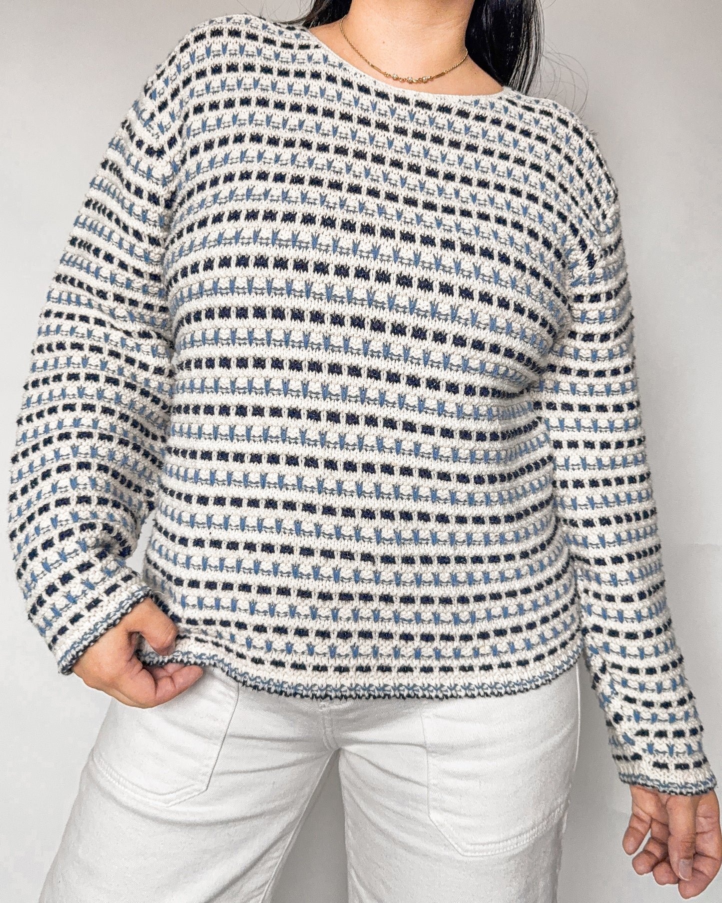 Blue and White Dotted Knitted Sweater