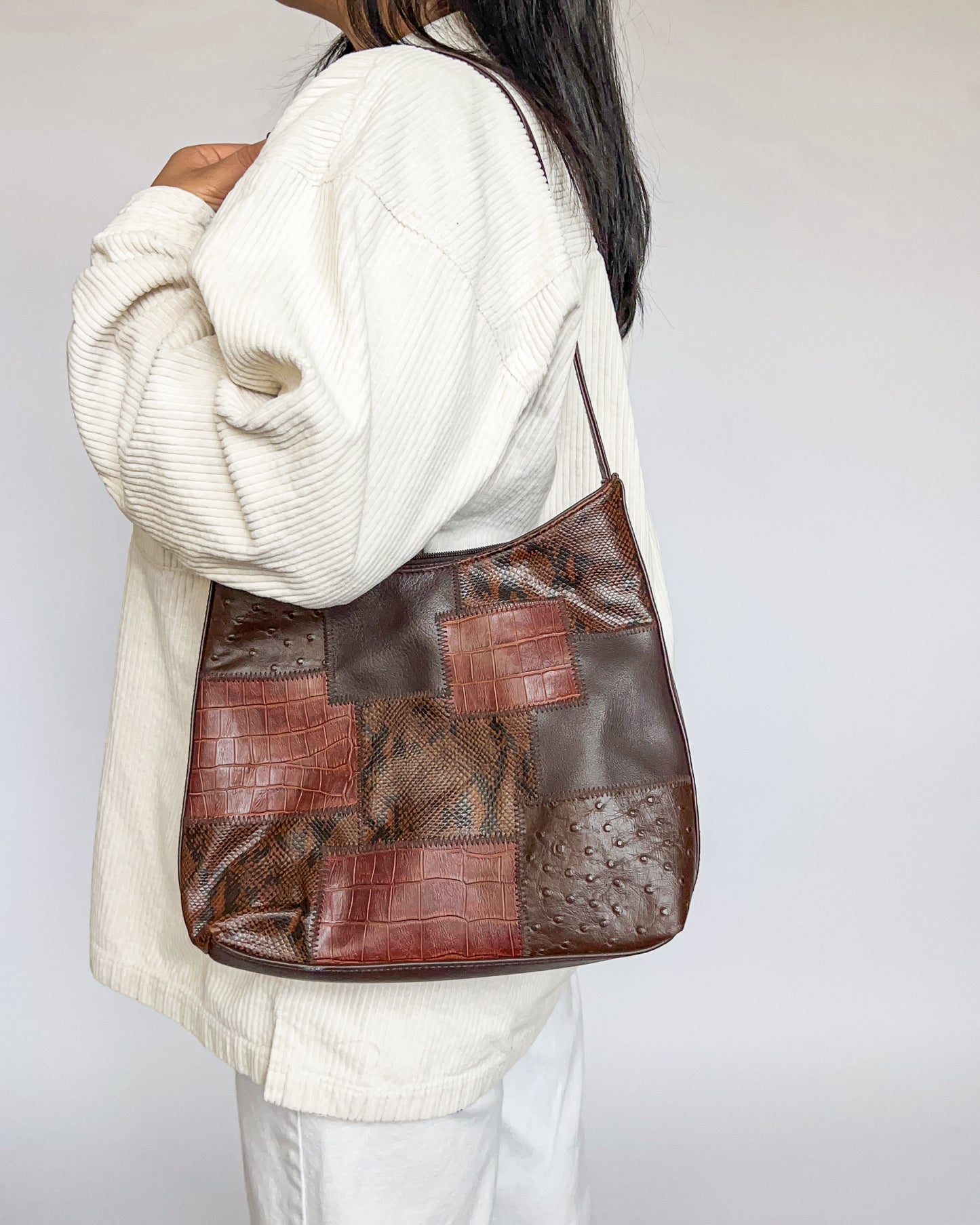 Patchwork Brown Leather Shoulder Bag