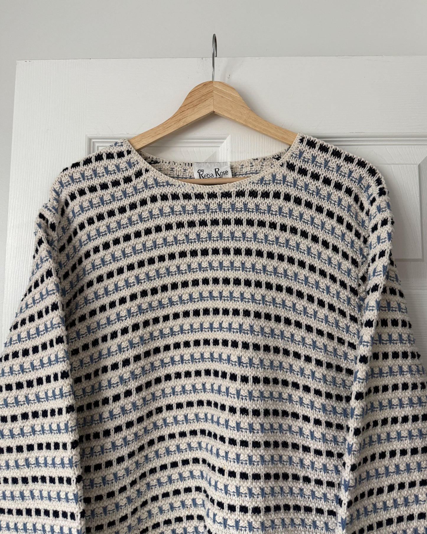 Blue and White Dotted Knitted Sweater