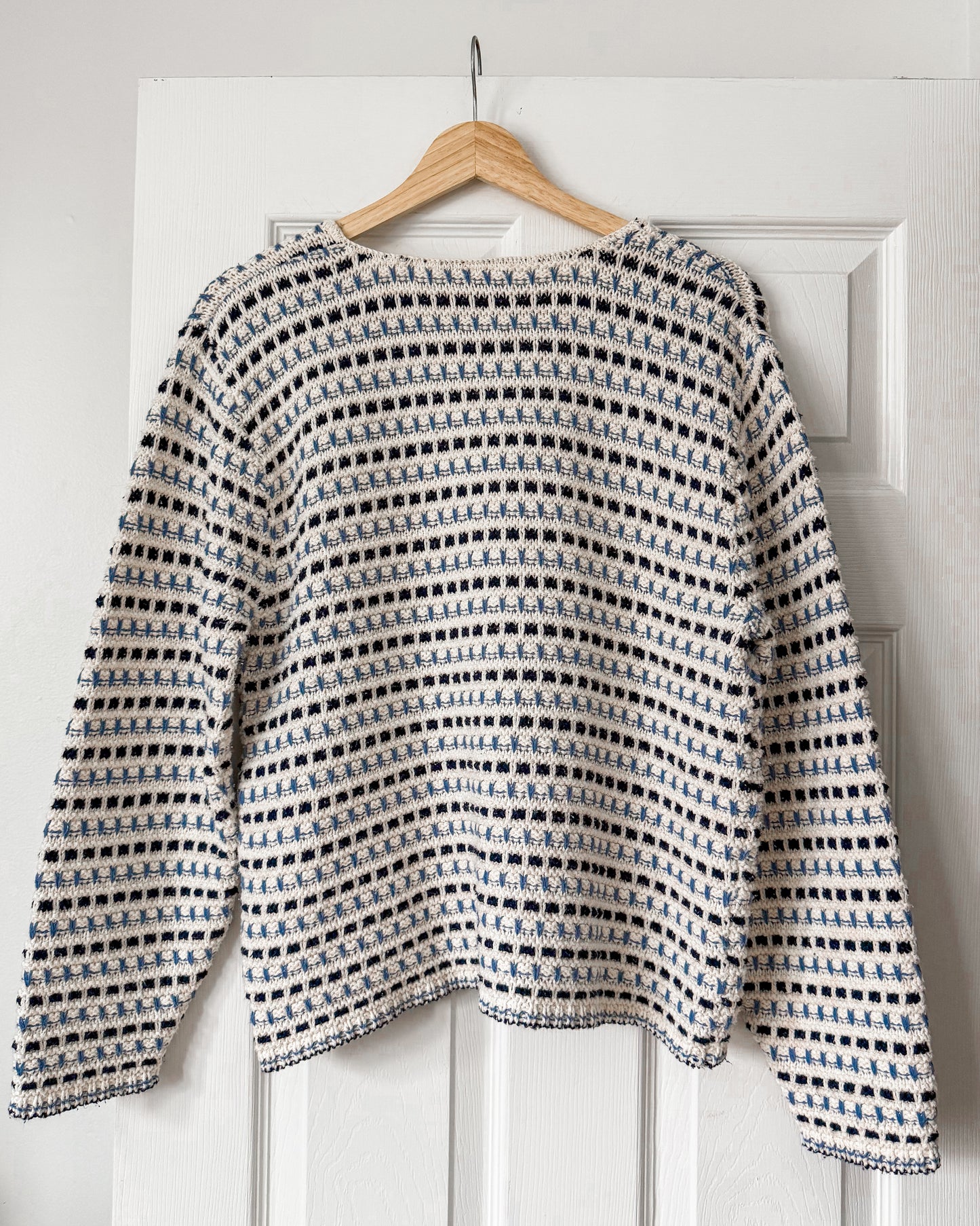 Blue and White Dotted Knitted Sweater
