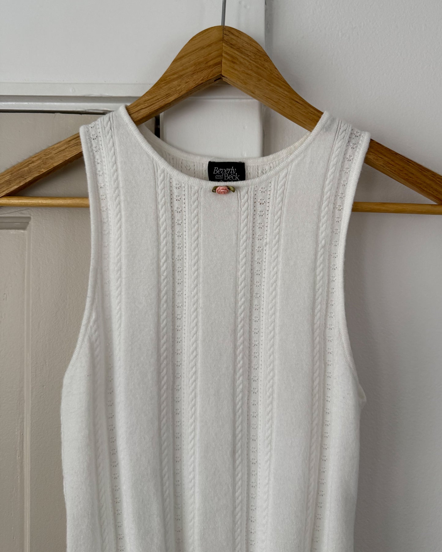 High Neck Floral White Tank Top