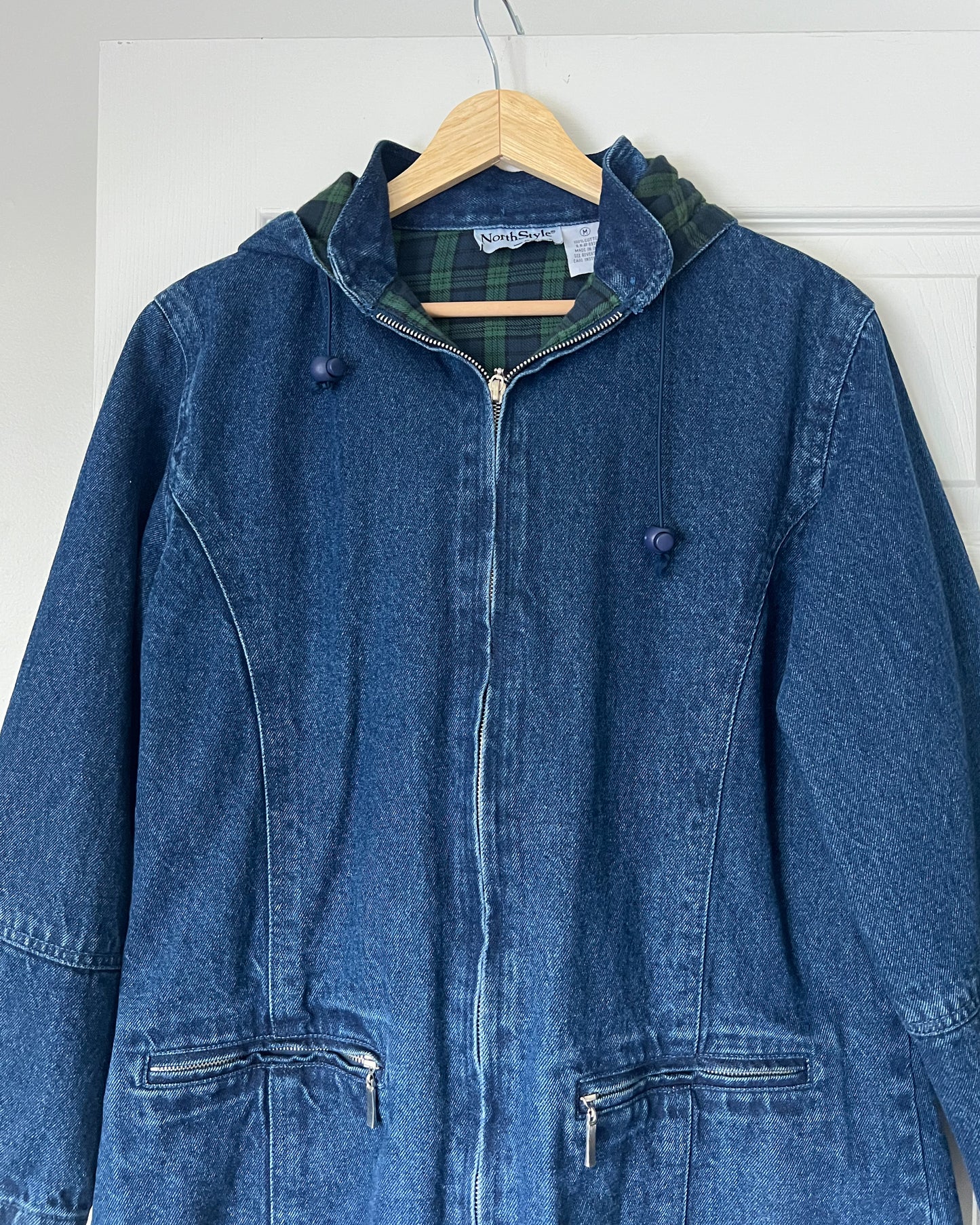 Denim Hooded Plaid Lined Jacket