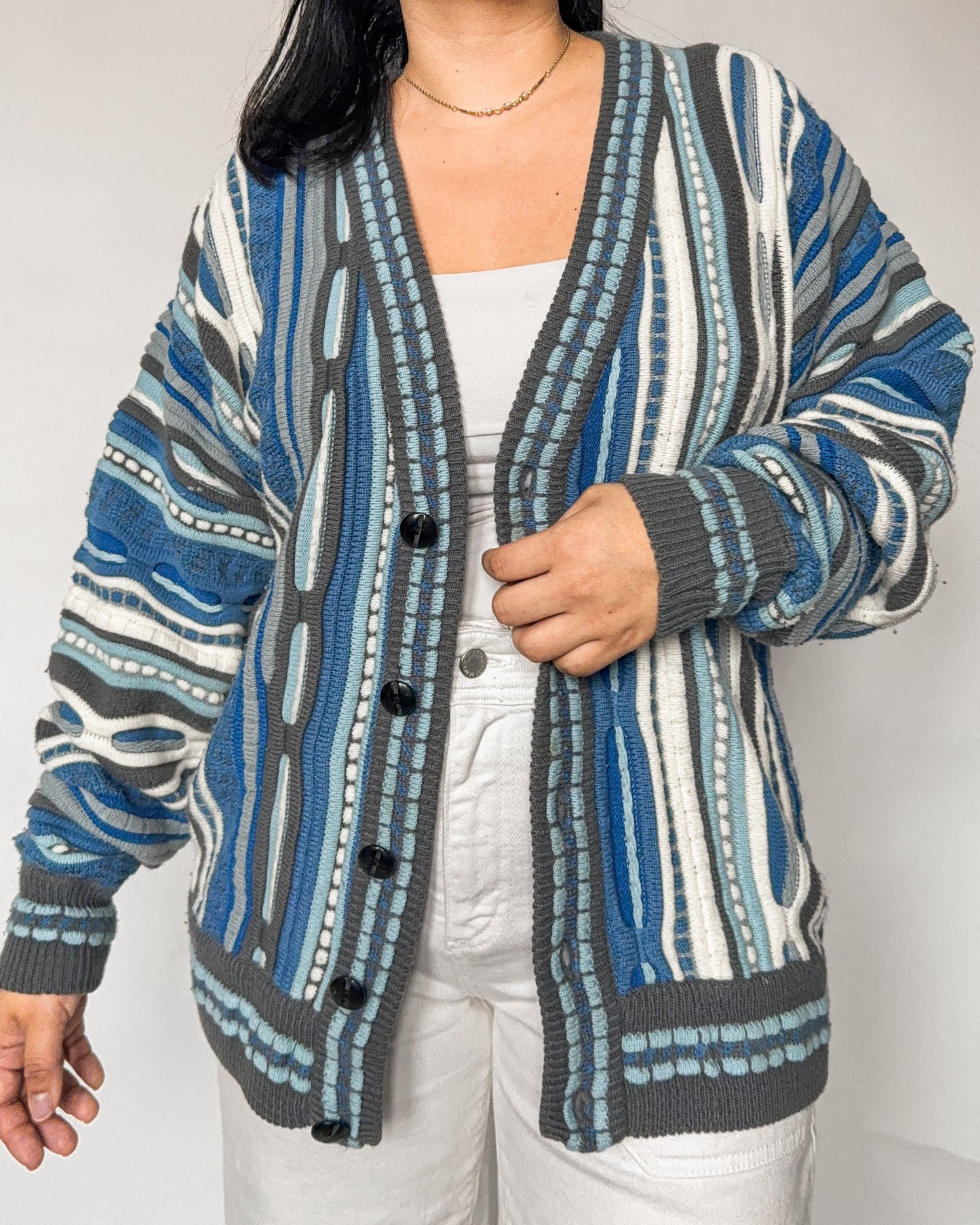 Blue Coogi Style Knitted Cardigan