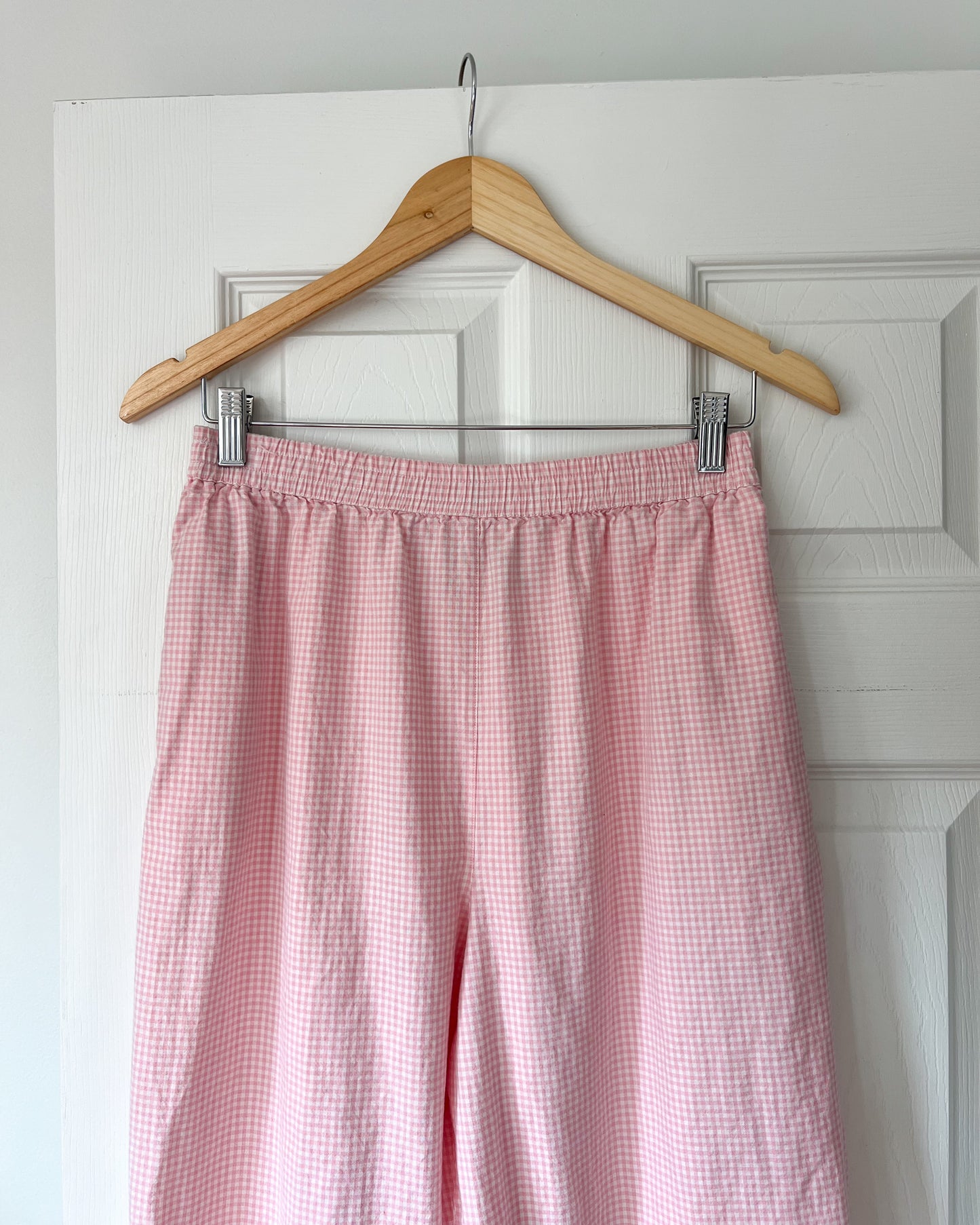 Pink Gingham Embroidered Pants