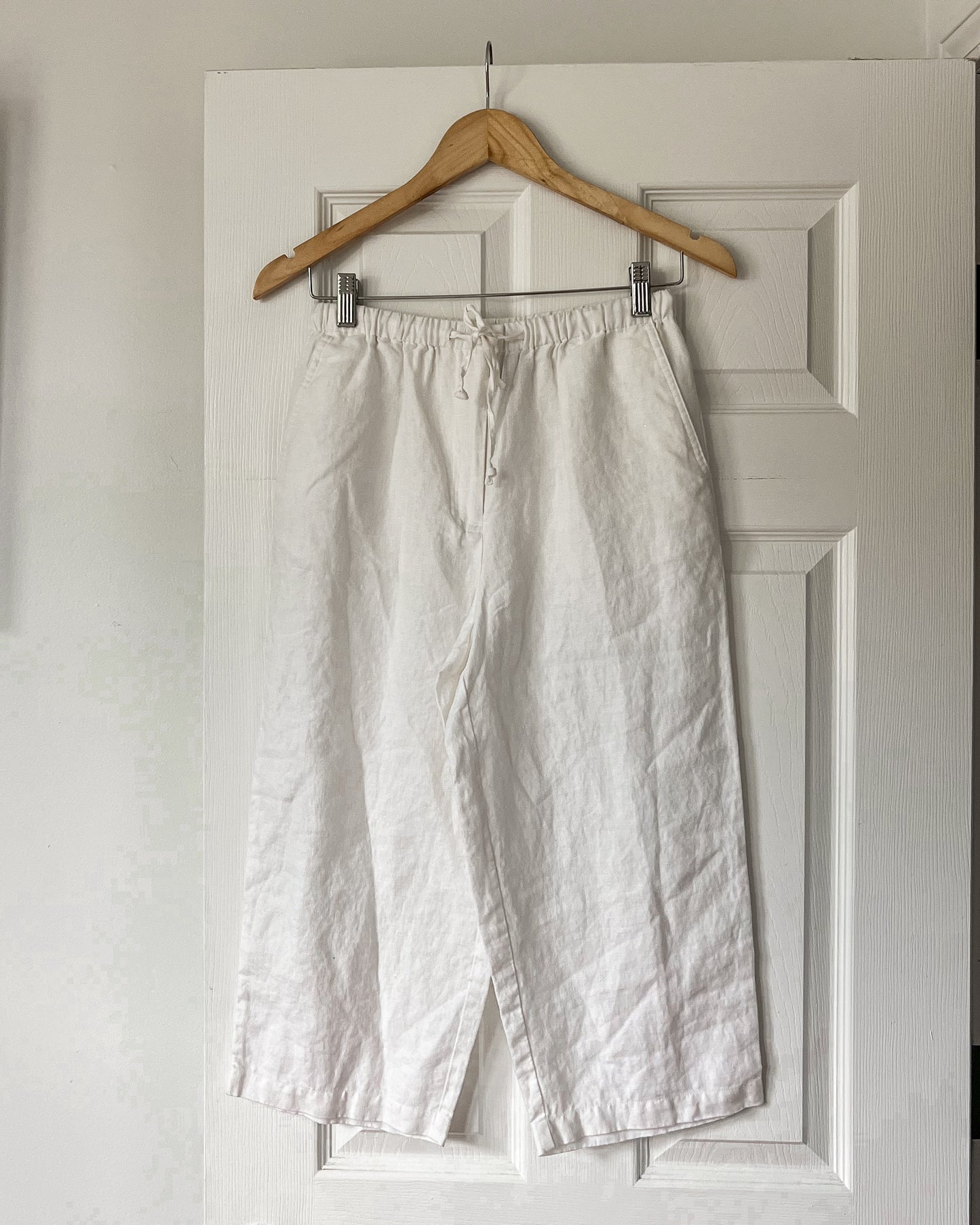 White Linen Drawstring Pants