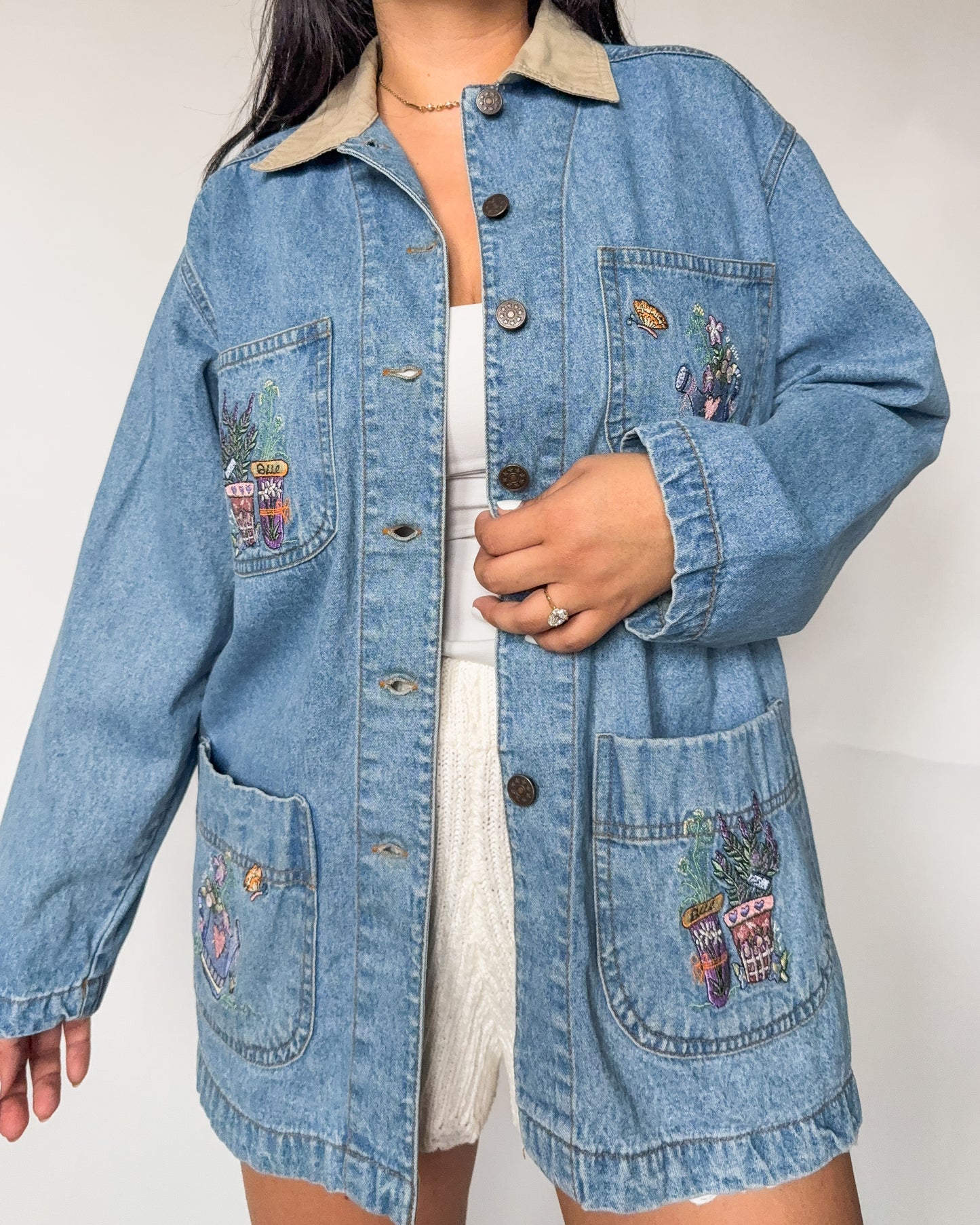Garden Embroidered Denim Chore Coat