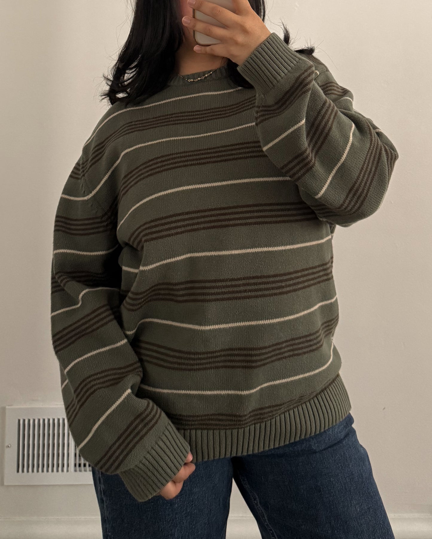 Green Striped Knitted Sweater