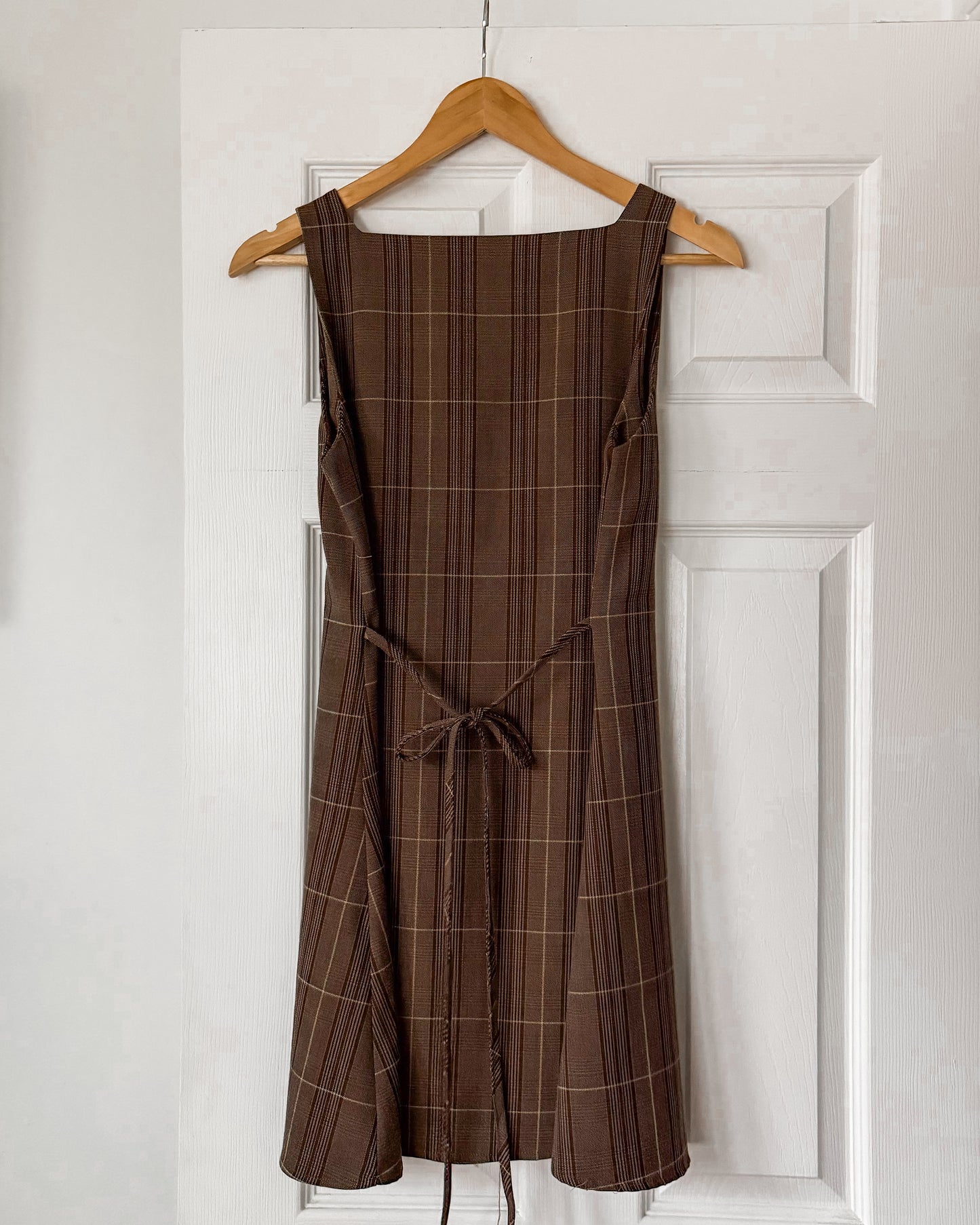 Brown Plaid Button Dress