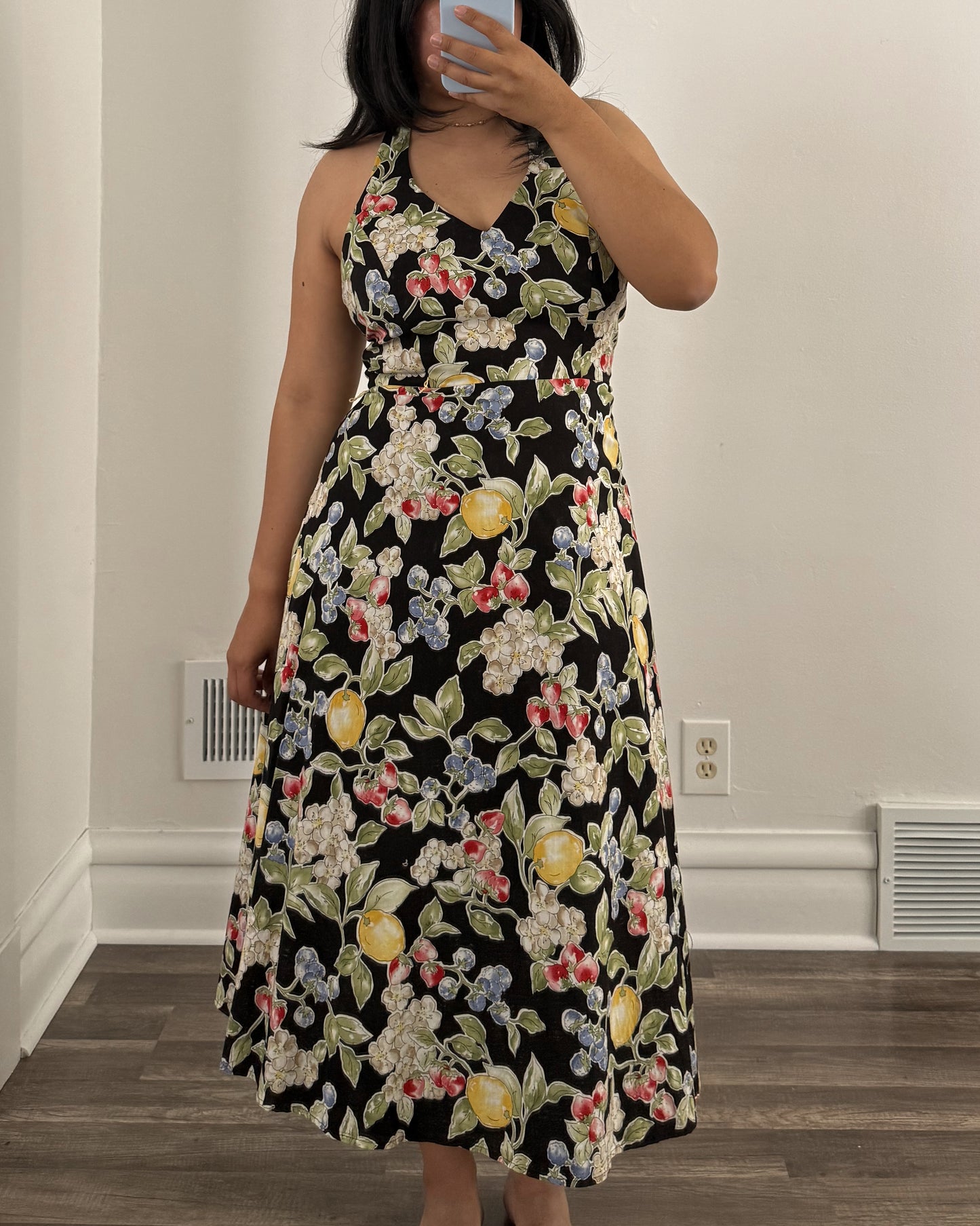 Black Floral Halter Dress