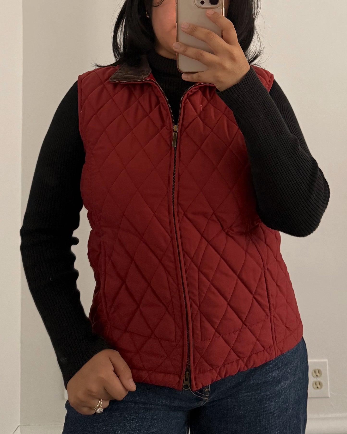 Red Quilted Corduroy Collar Vest