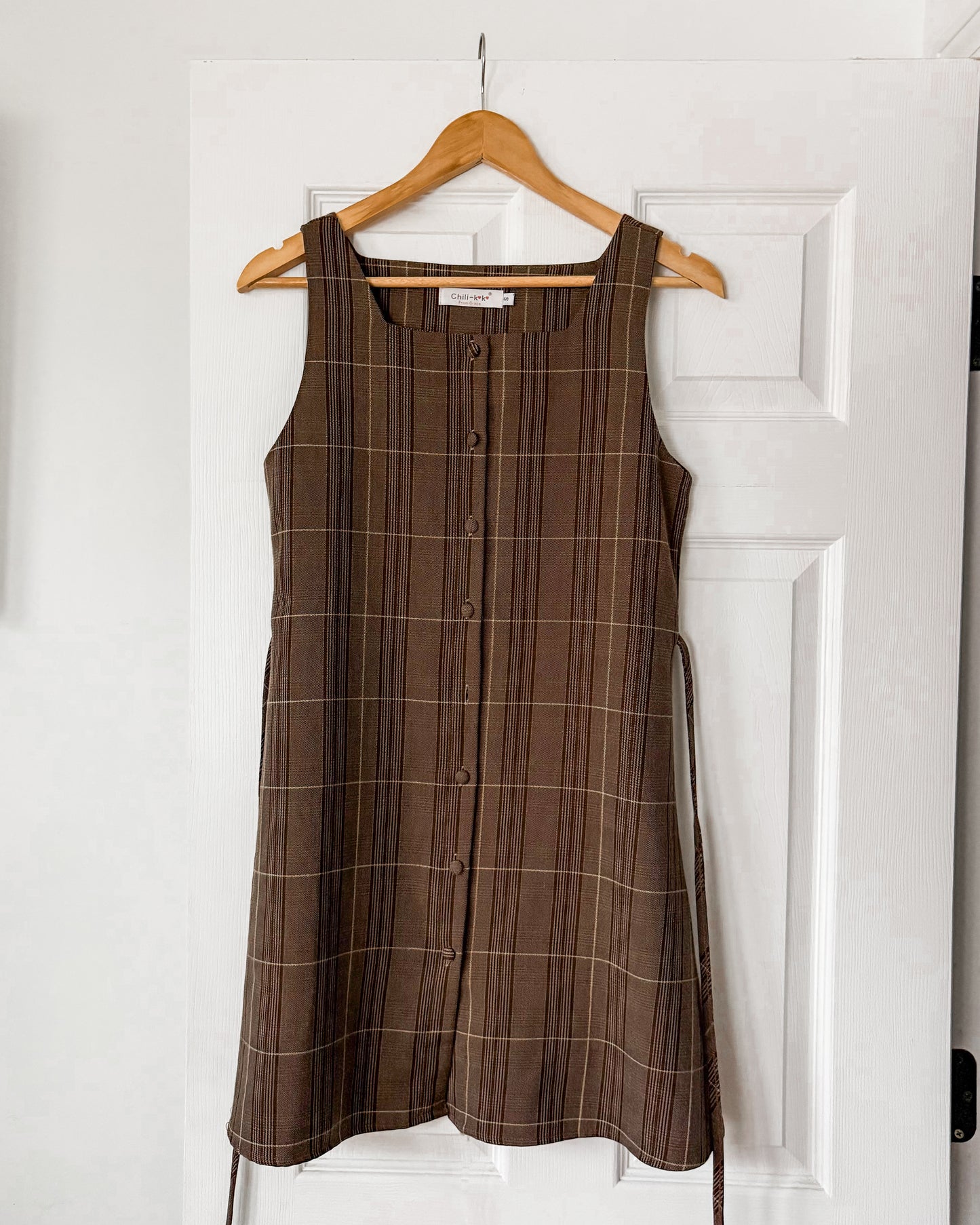 Brown Plaid Button Dress