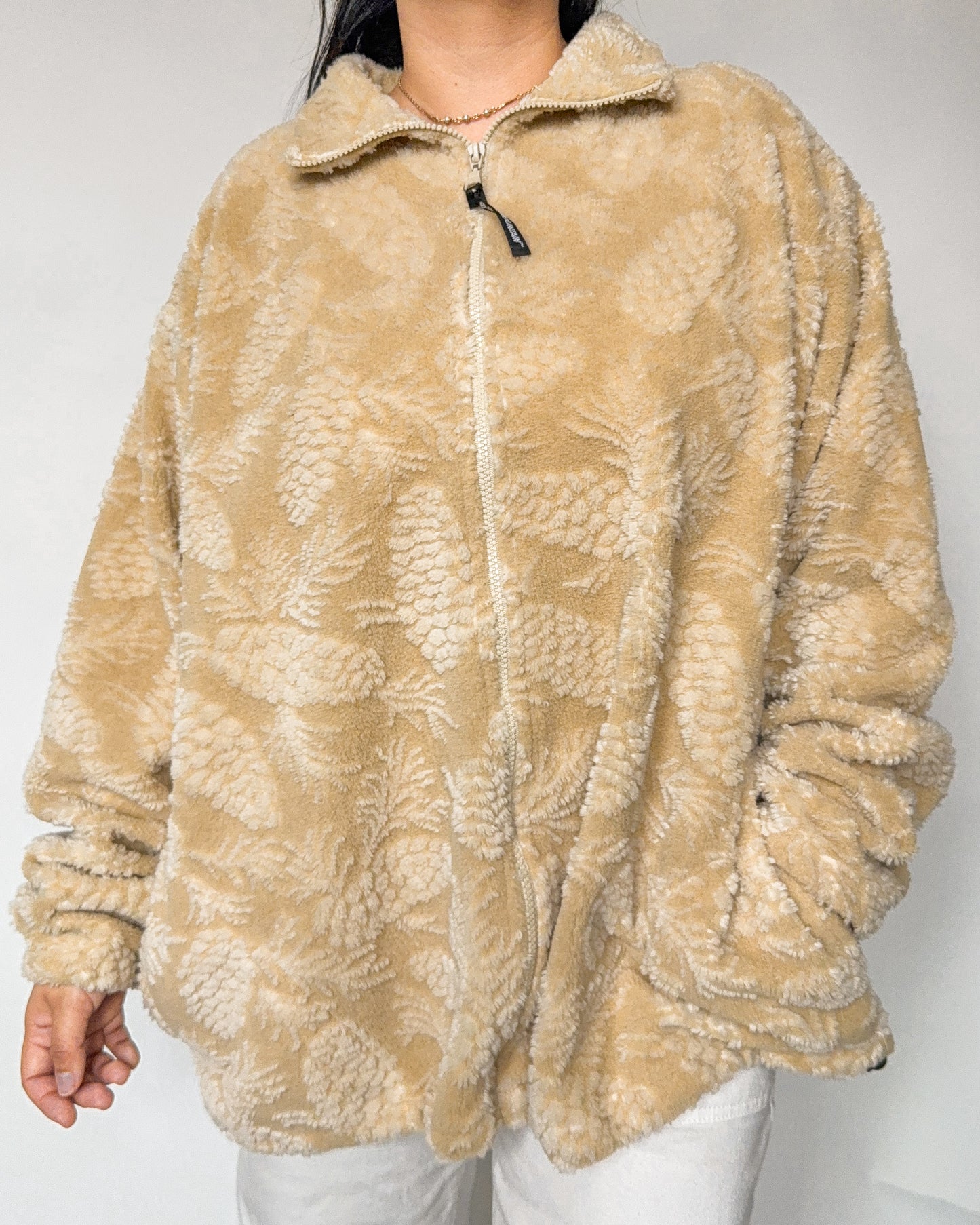 Beige Fleece Zip Up Jacket
