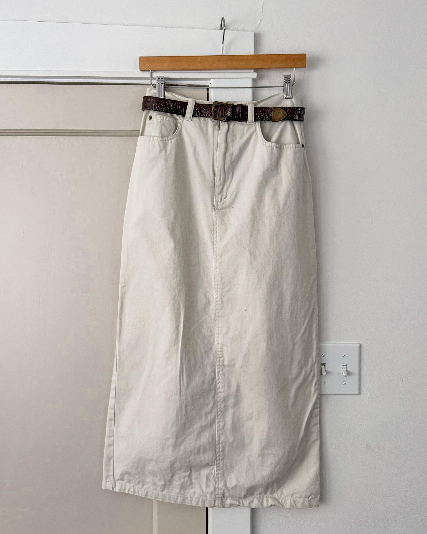 Cream Maxi Skirt With Belt