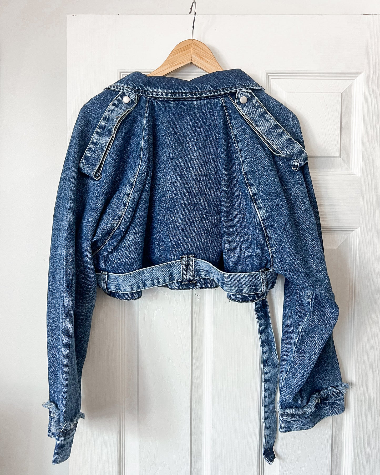 Cropped Denim Jacket With Belt