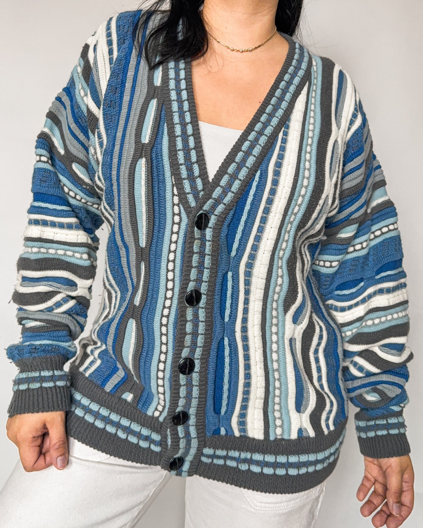 Blue Coogi Style Knitted Cardigan