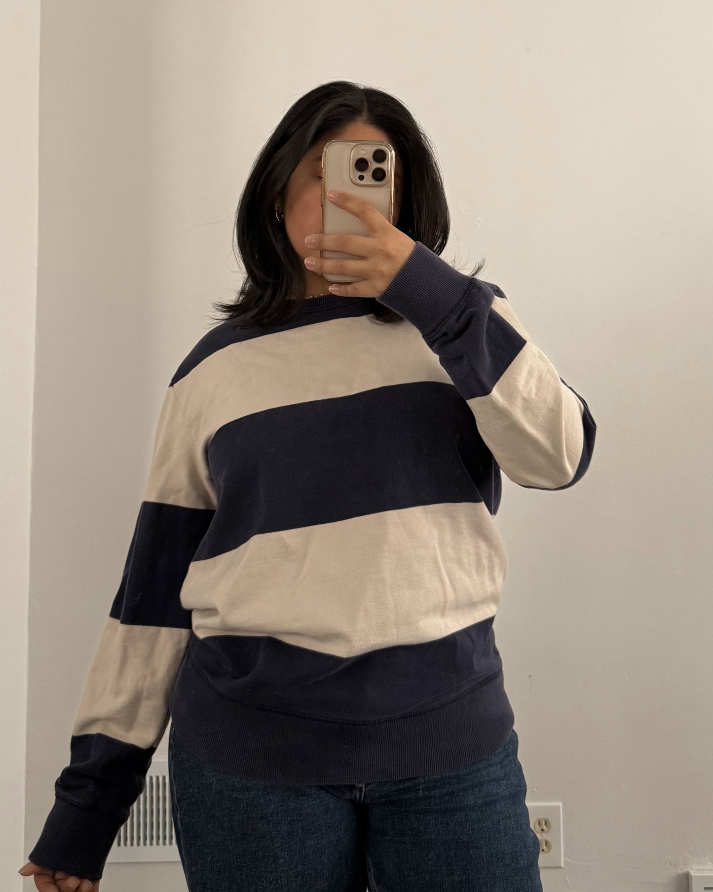 Blue and White Striped Long Sleeve Shirt