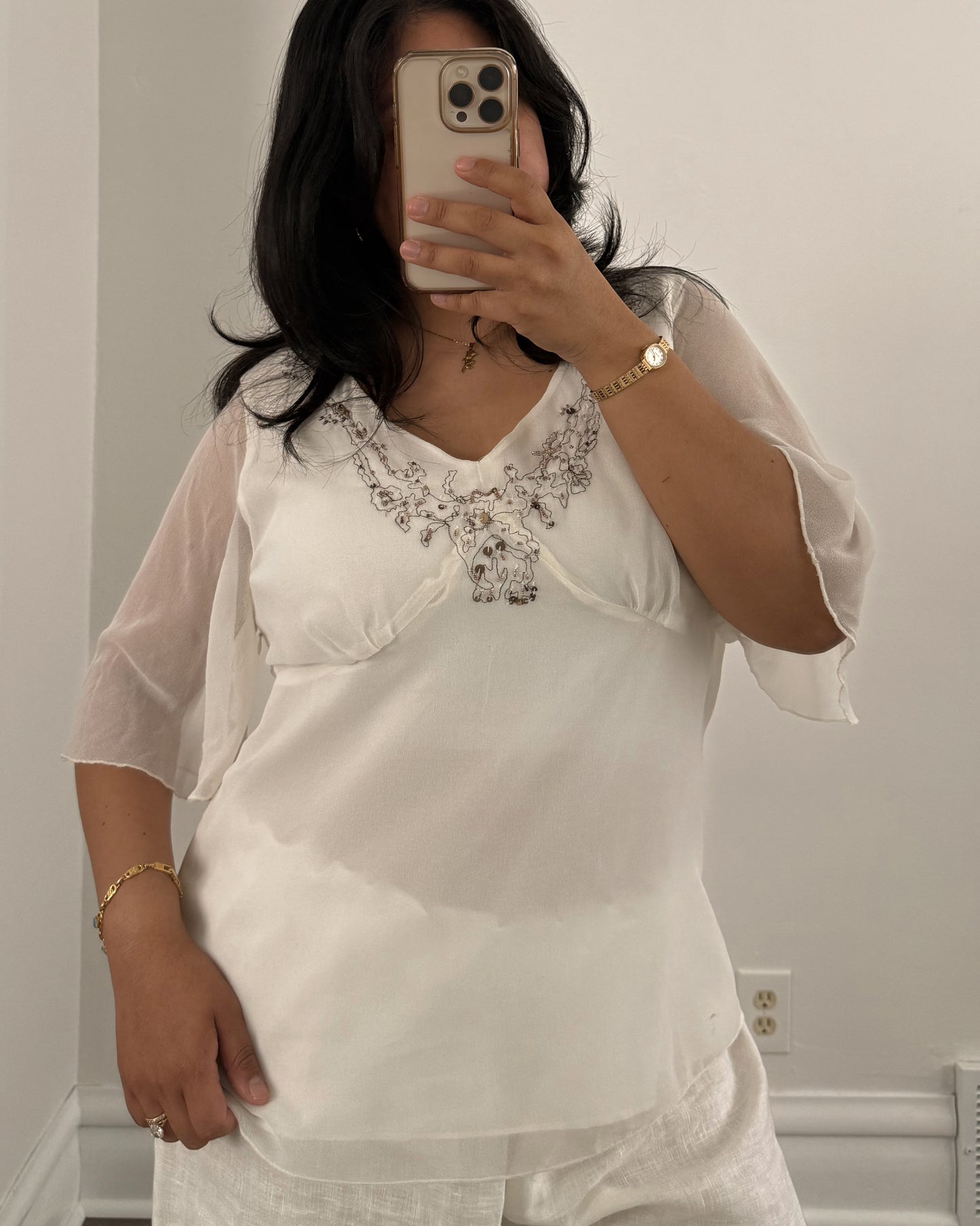 Sheer V Neck Blouse