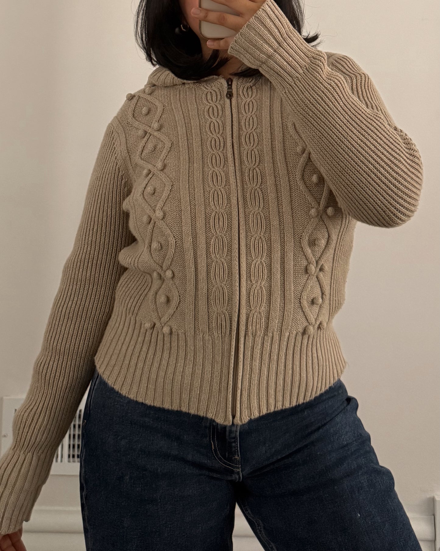 Knitted Textured Zip Up Hoodie