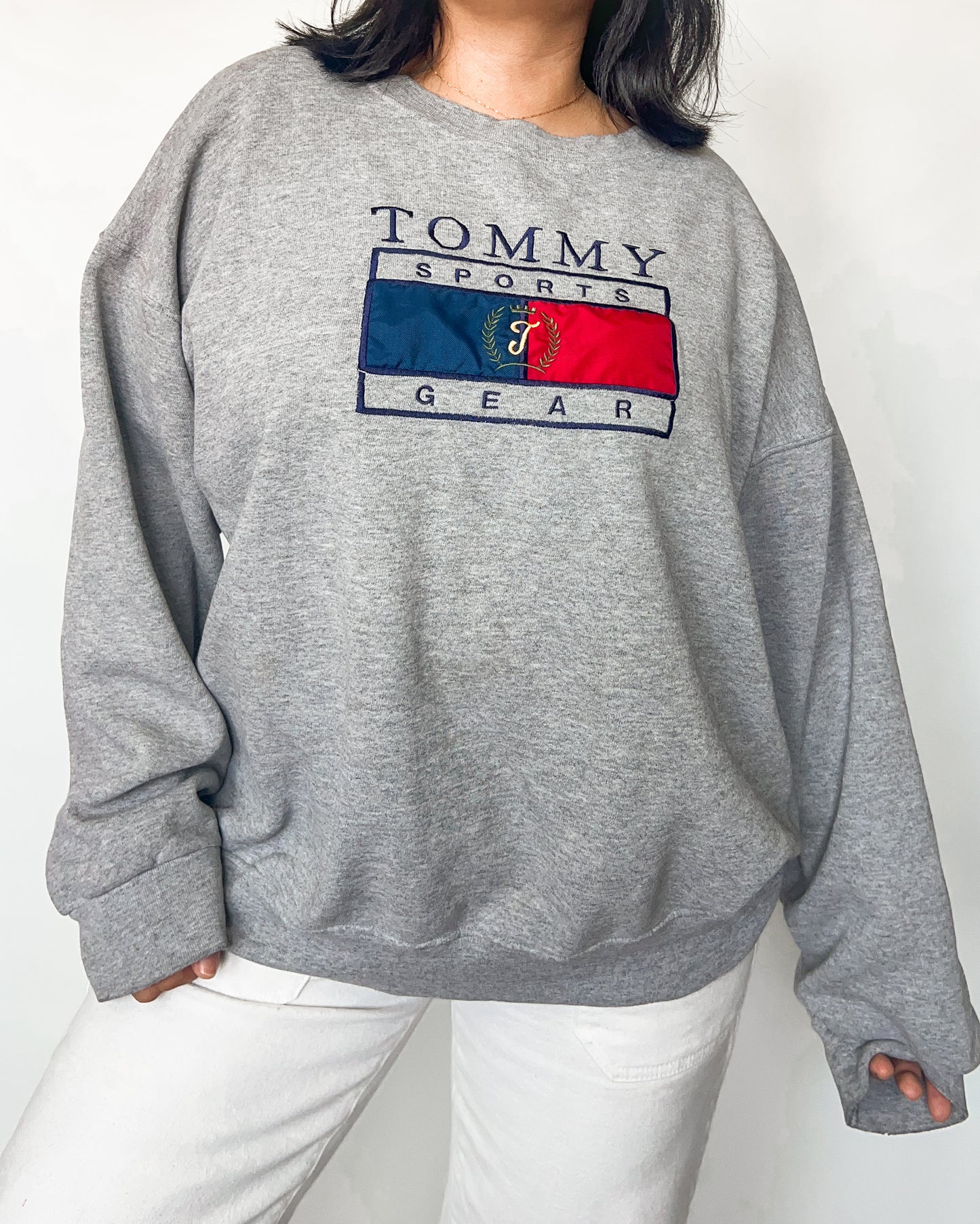 Tommy Embroidered Gray Crewneck Sweater