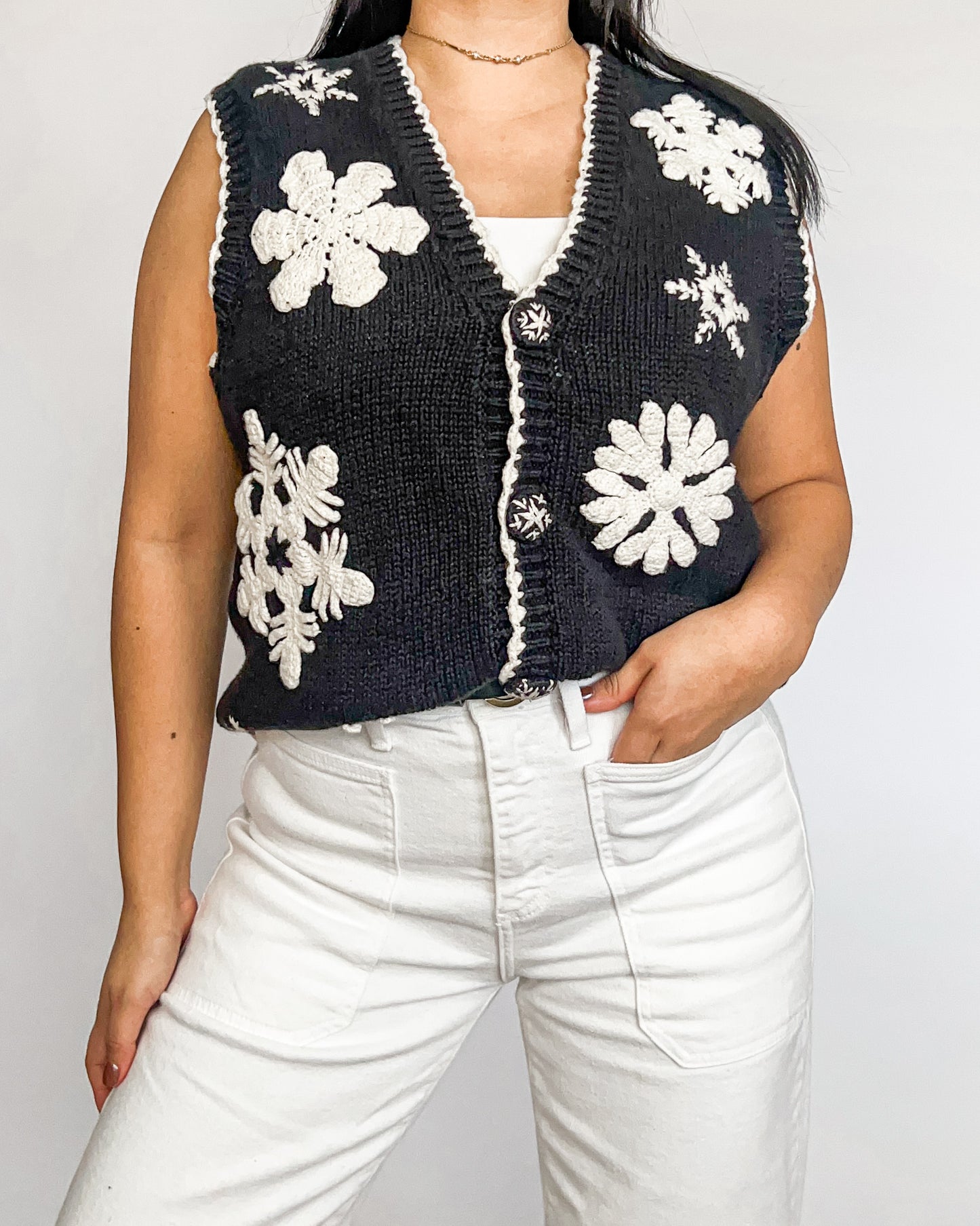 Black Snowflake Knitted Vest