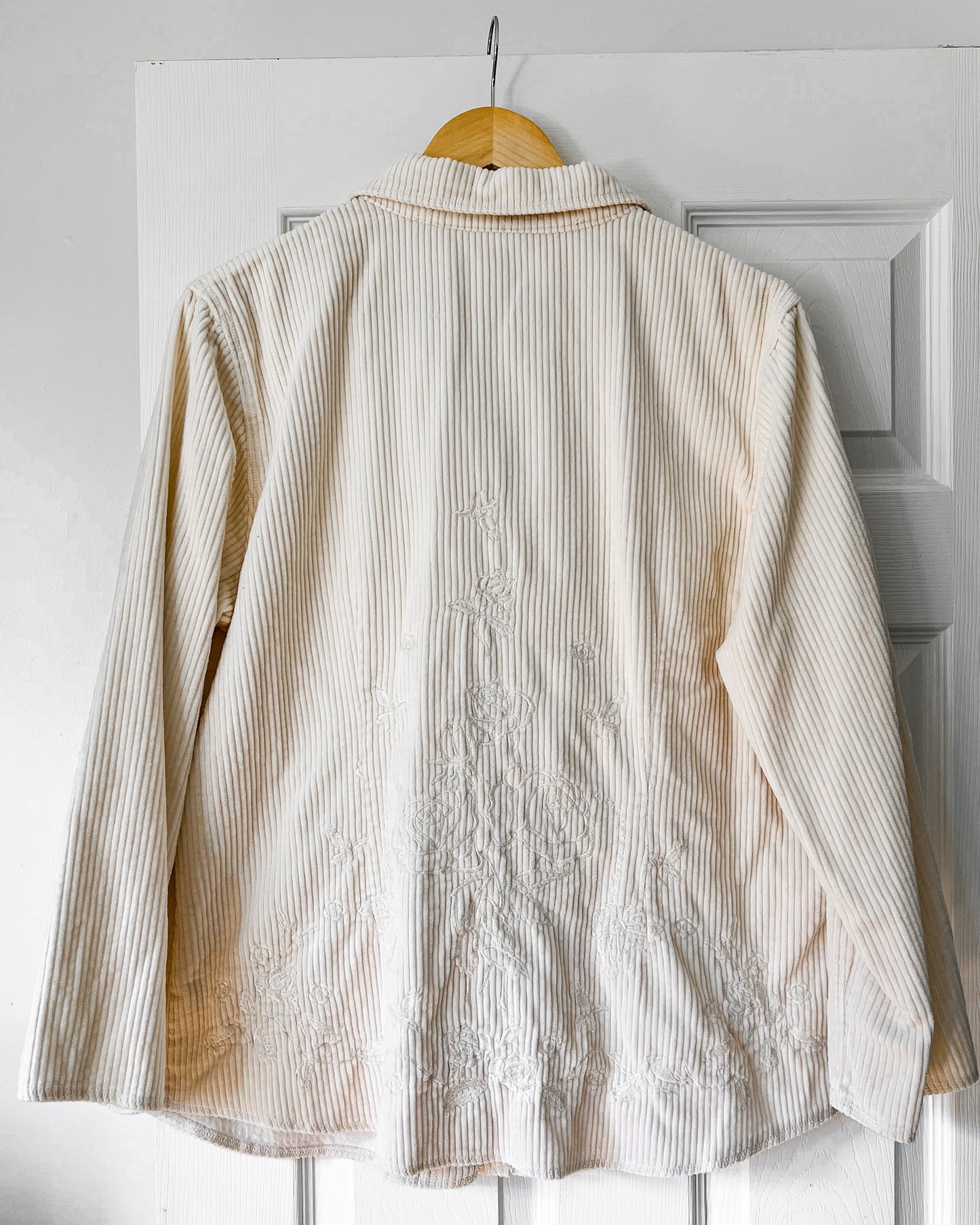 Cream Corduroy Jacket with Floral Embroidery