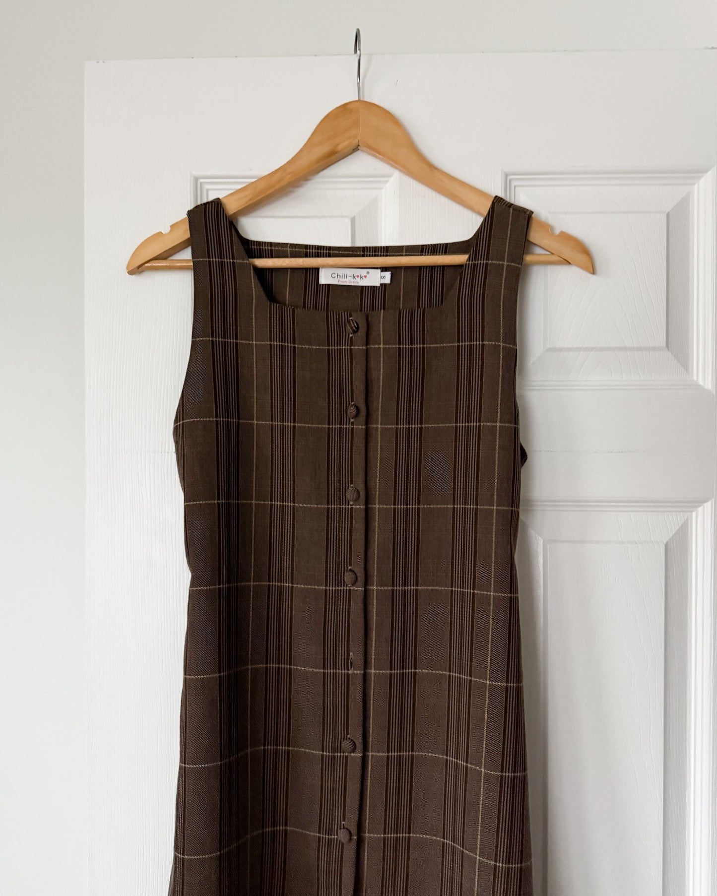 Brown Plaid Button Dress