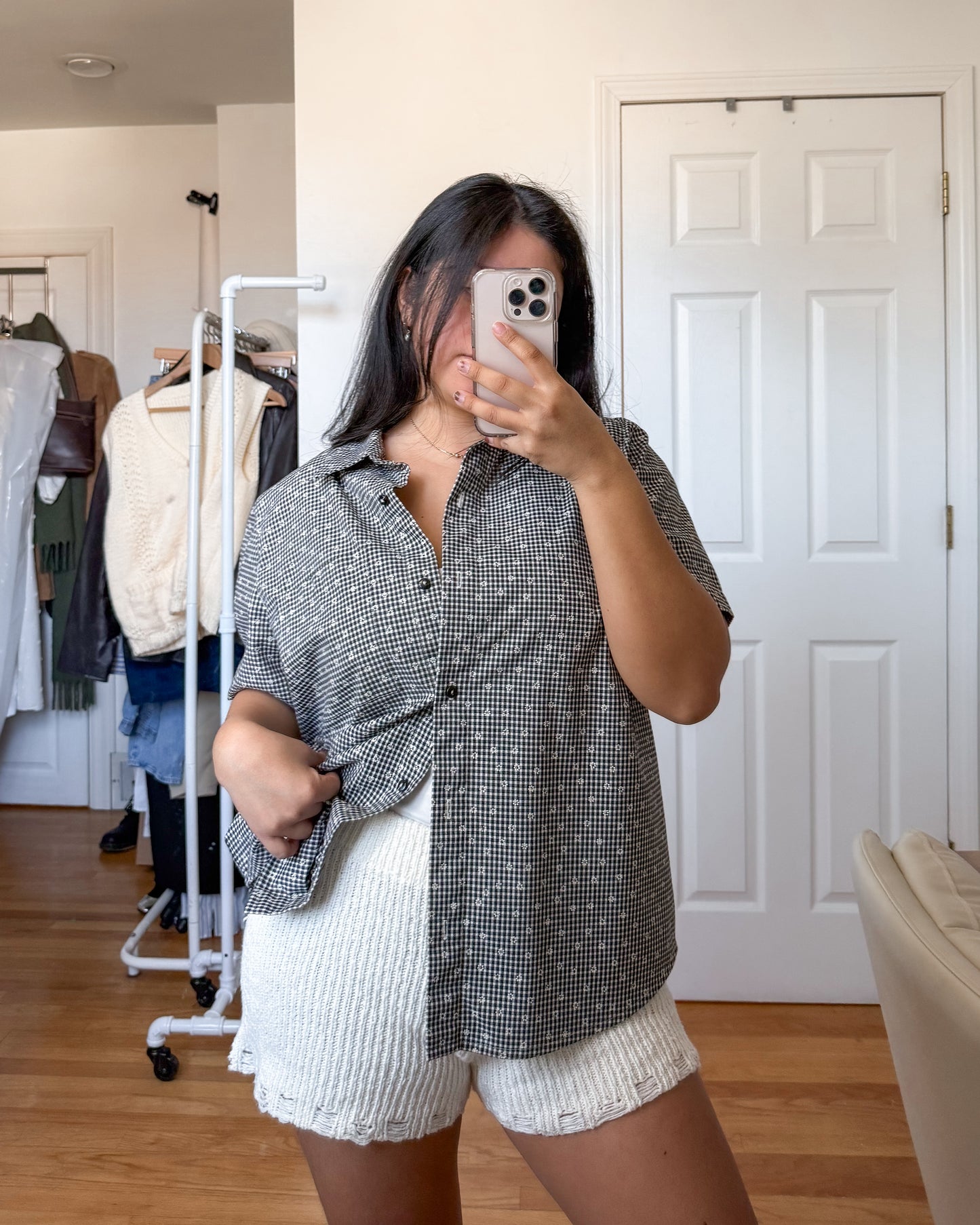 Alfred Dunner Floral Gingham Button Up