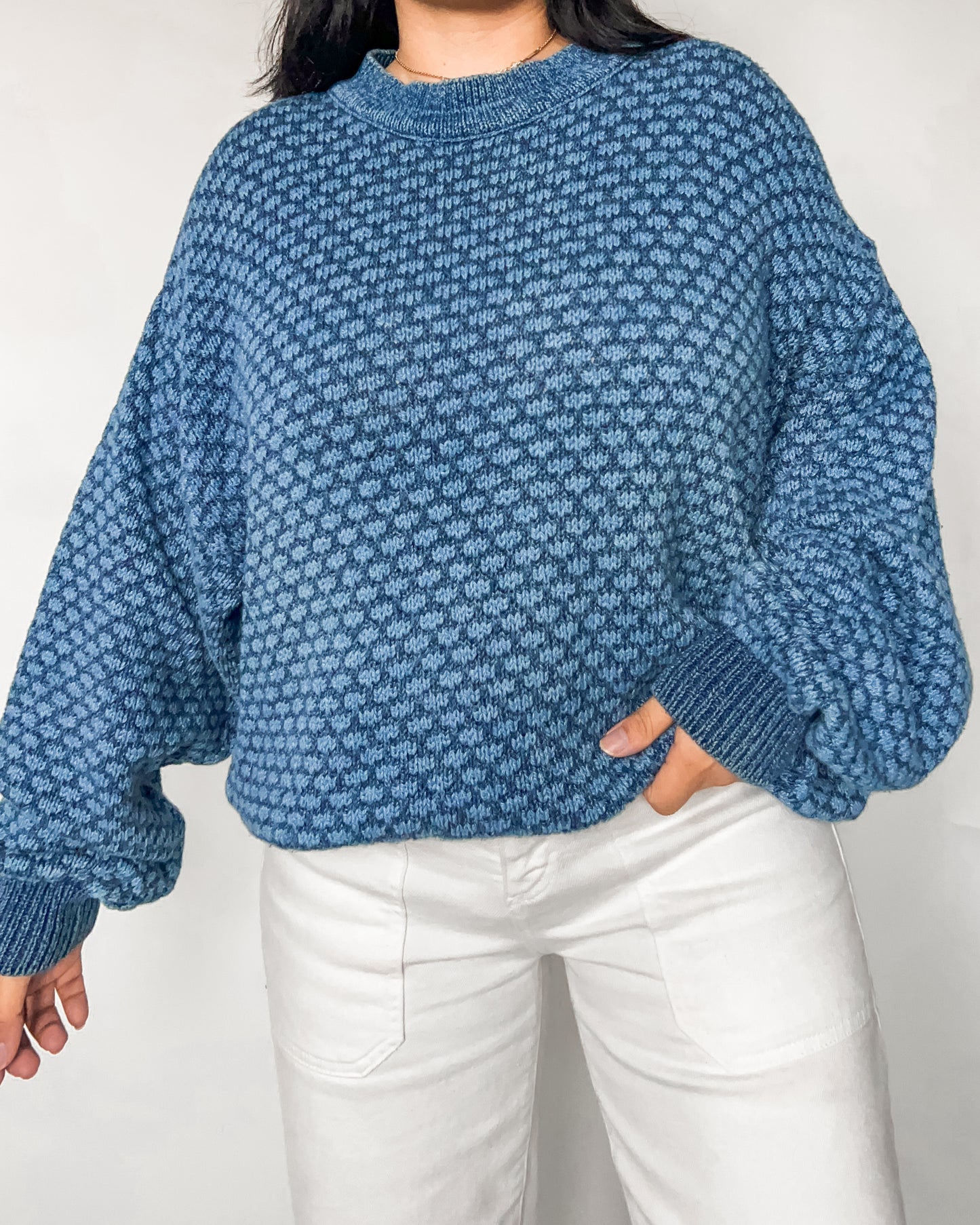 Blue Patterned Knitted Sweater