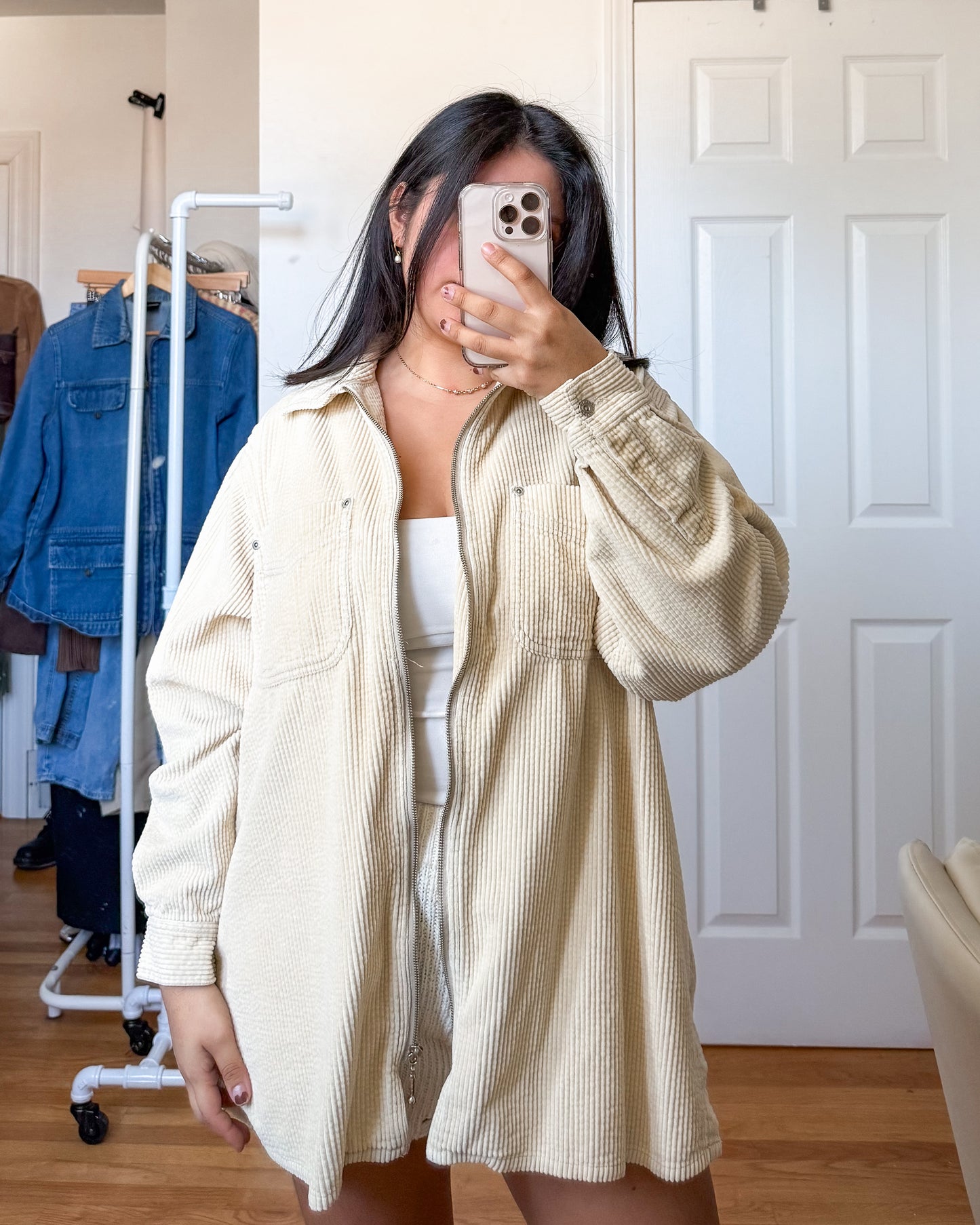 Venezia Cream Corduroy Zip Up
