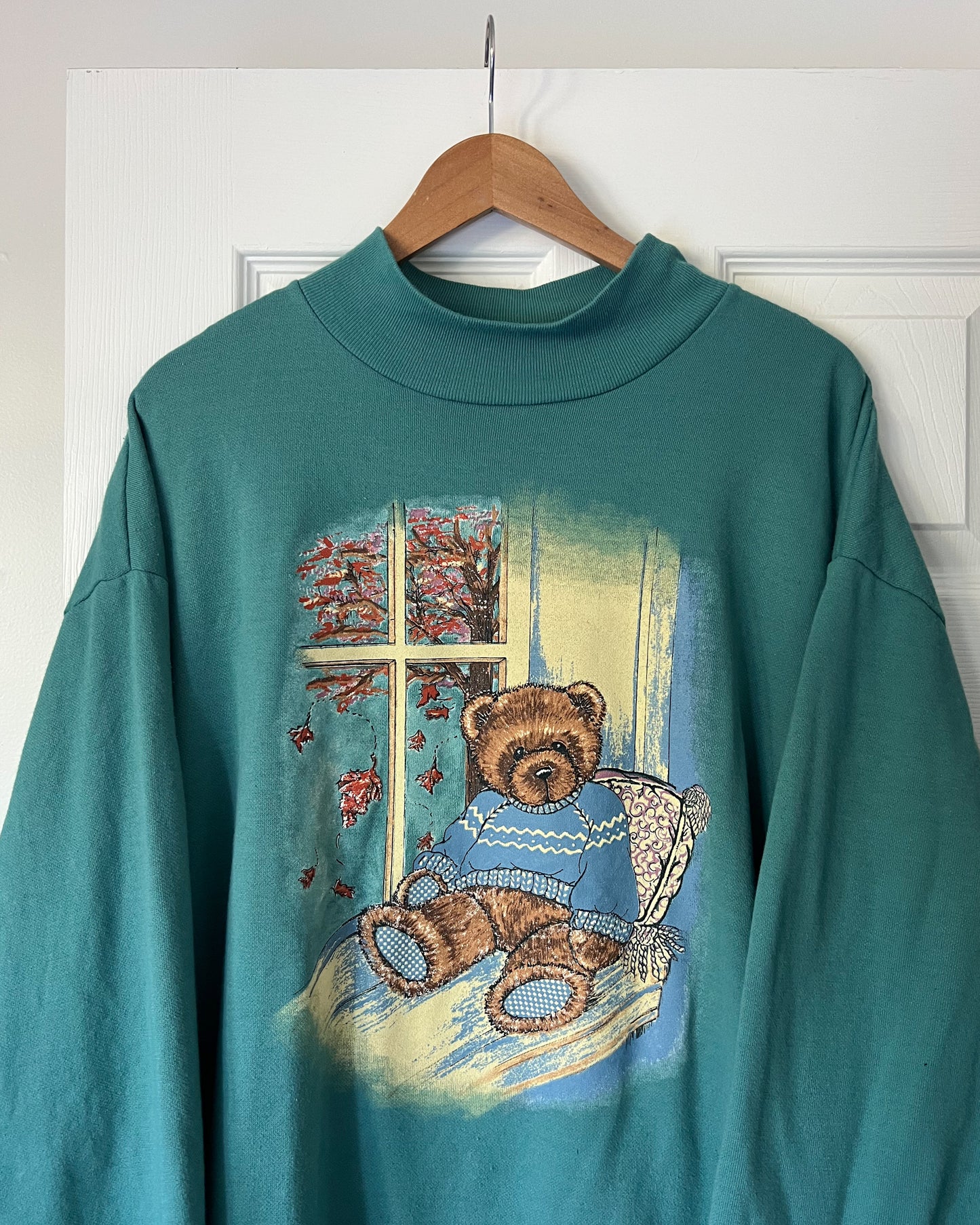 Fall Bear Graphic Mock-Neck Sweatshirt