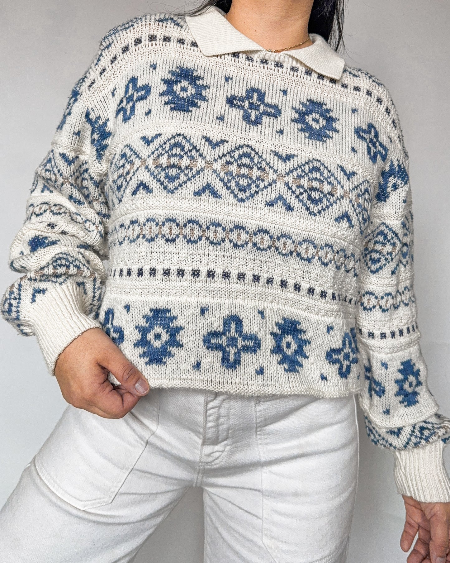 Alfred Dunner Collared Graphic Knitted Sweater