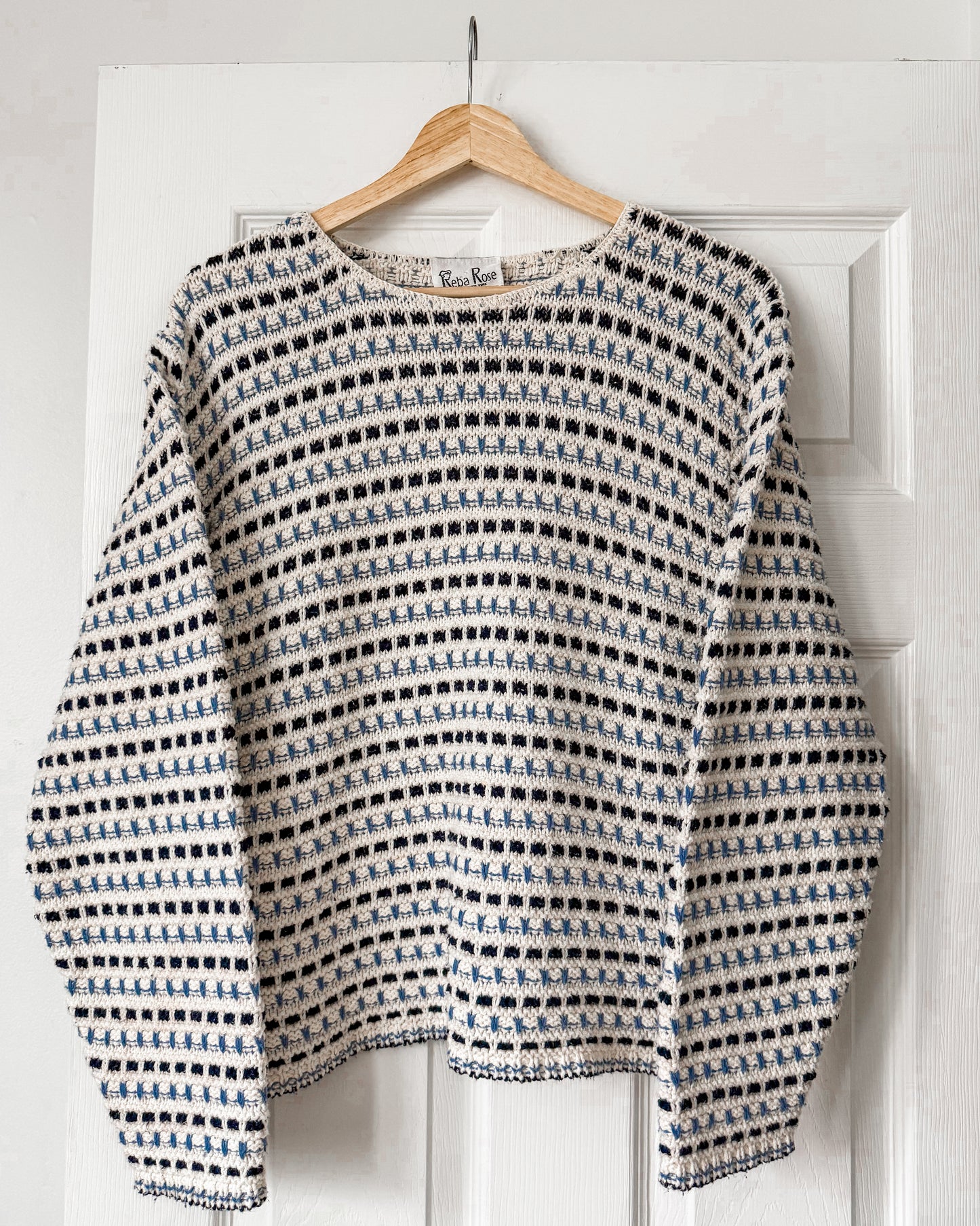 Blue and White Dotted Knitted Sweater