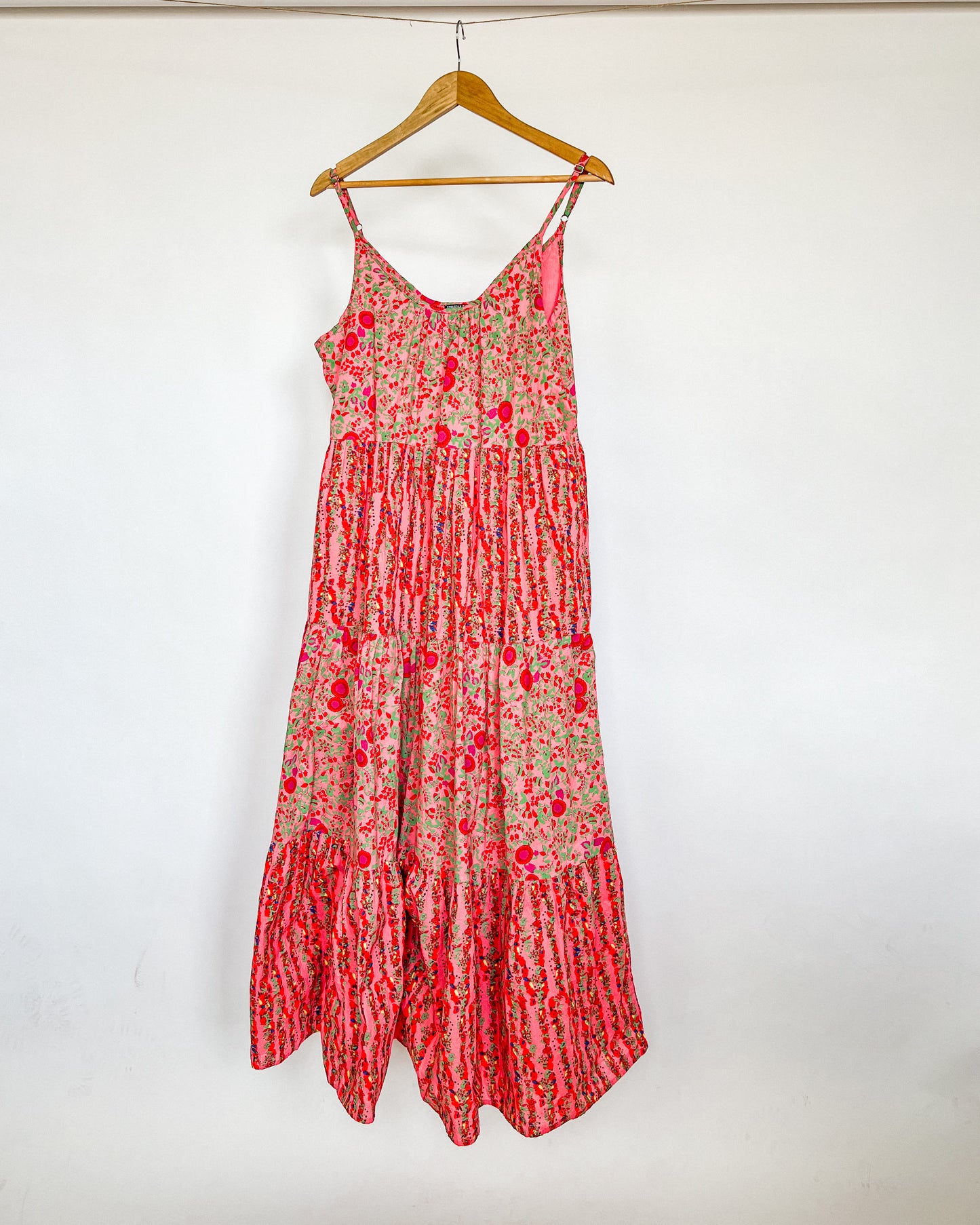 Pink Floral Tiered Maxi Dress