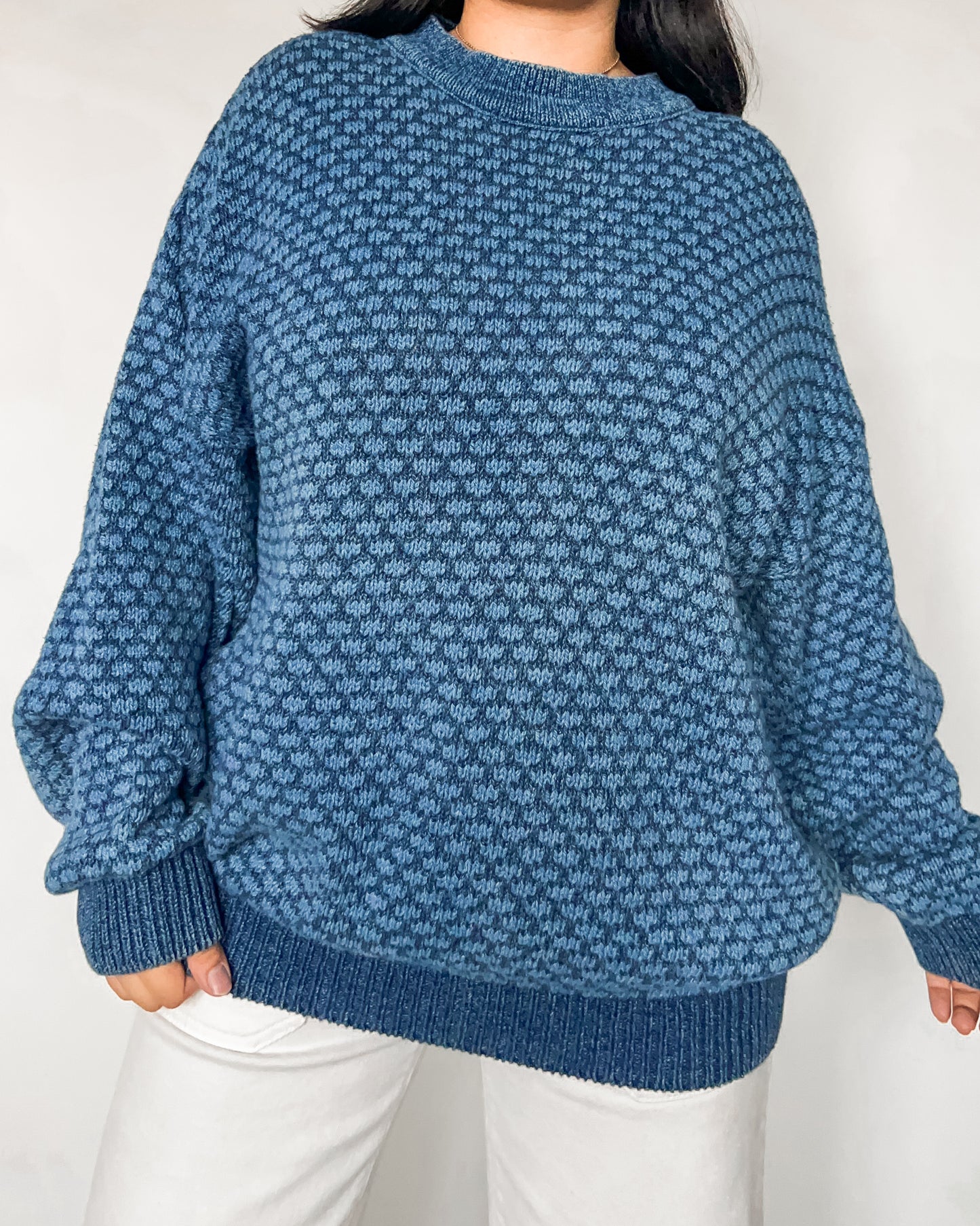 Blue Patterned Knitted Sweater