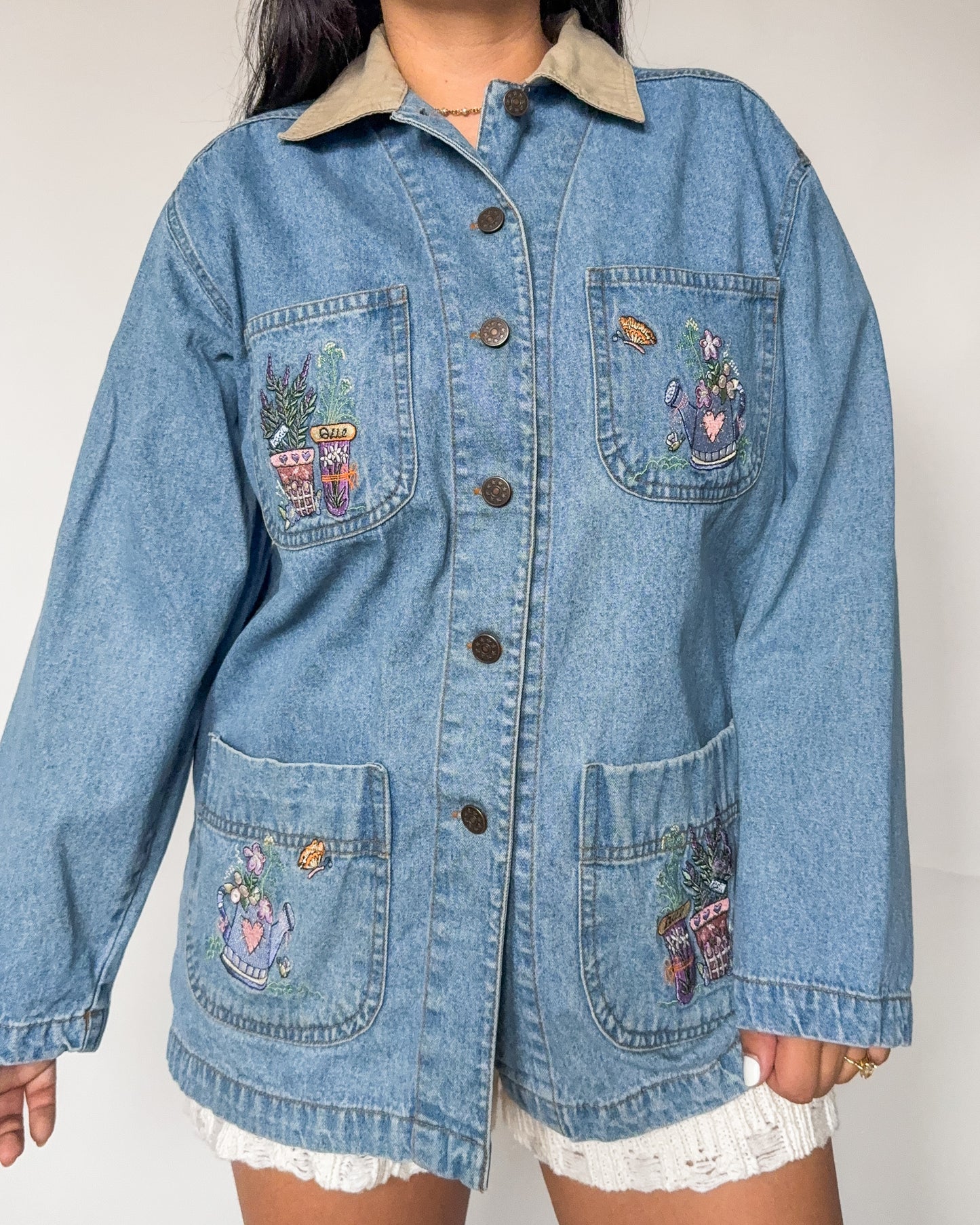 Garden Embroidered Denim Chore Coat