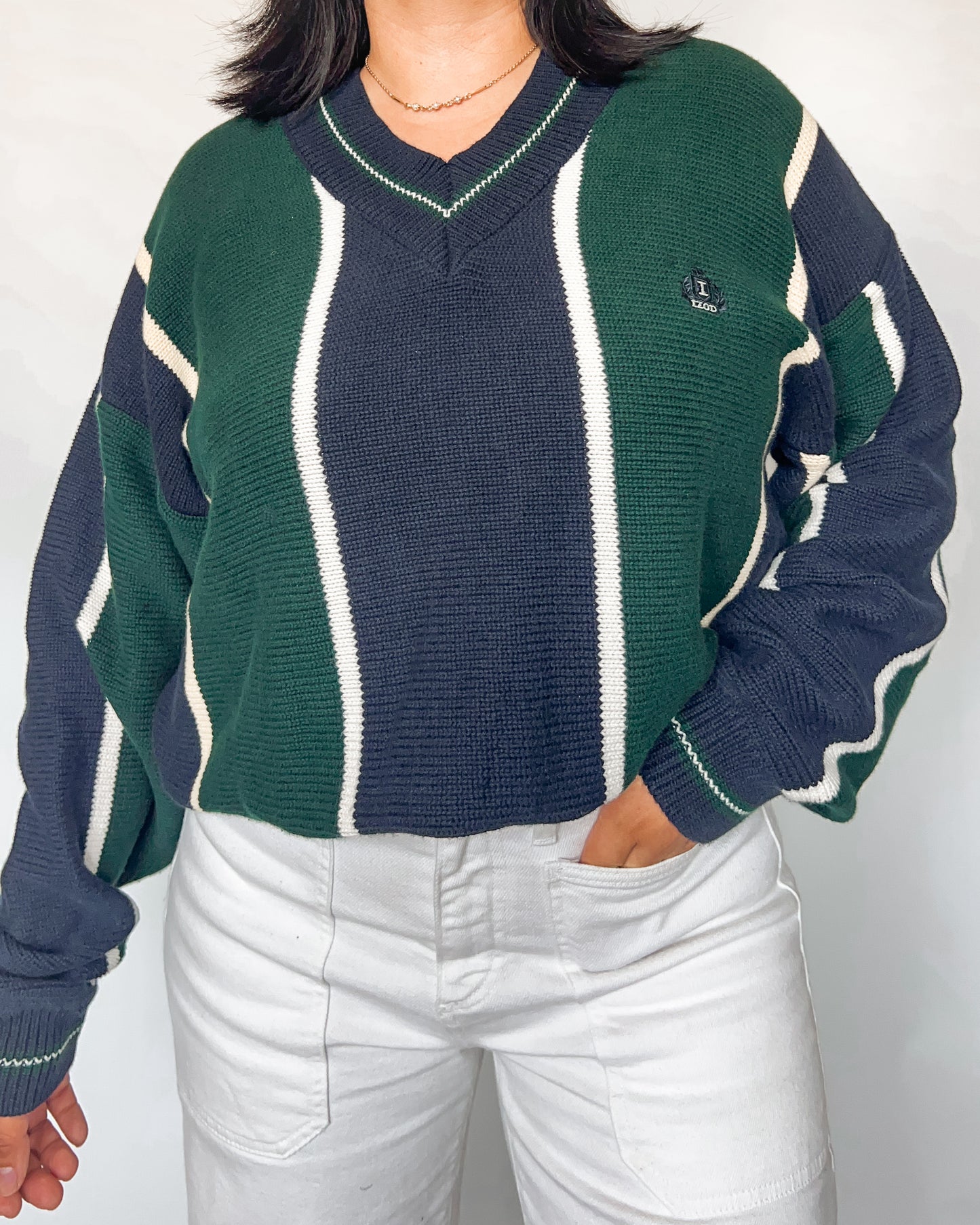 Izod V Neck Striped knitted Sweater