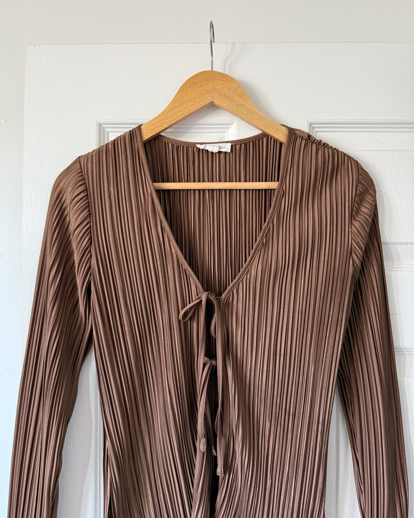 Brown Tie Flutter Sleeve Blouse