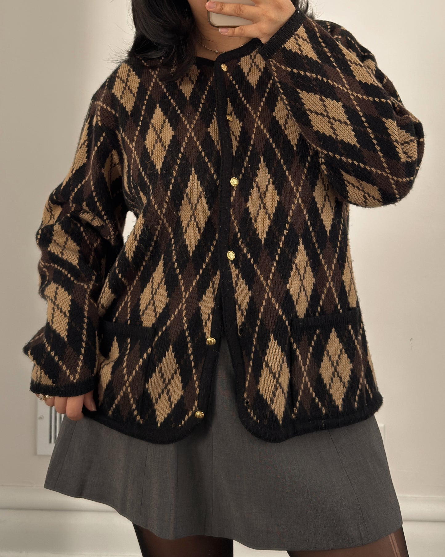 Vintage Diamond Patterned Cardigan