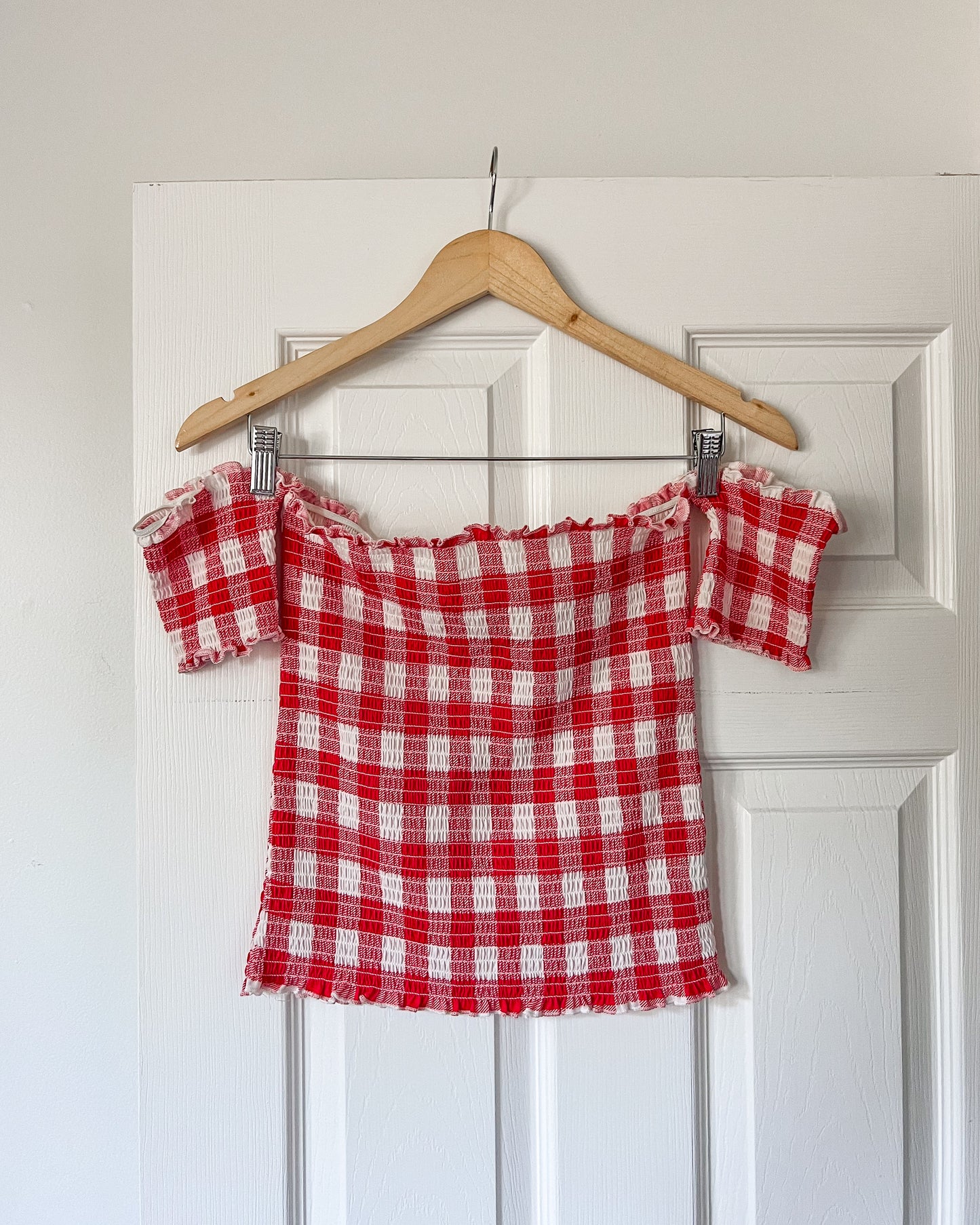 Plaid Off The Shoulder Blouse