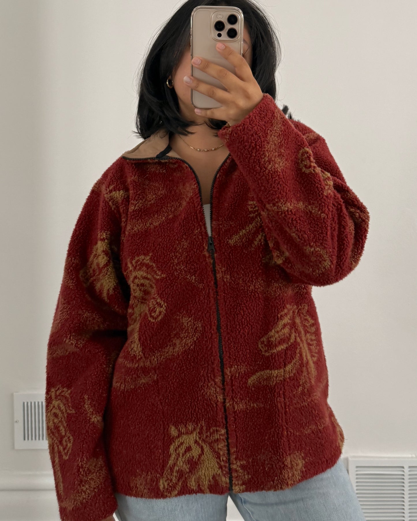 Vintage Red Fleece Horse Jacket