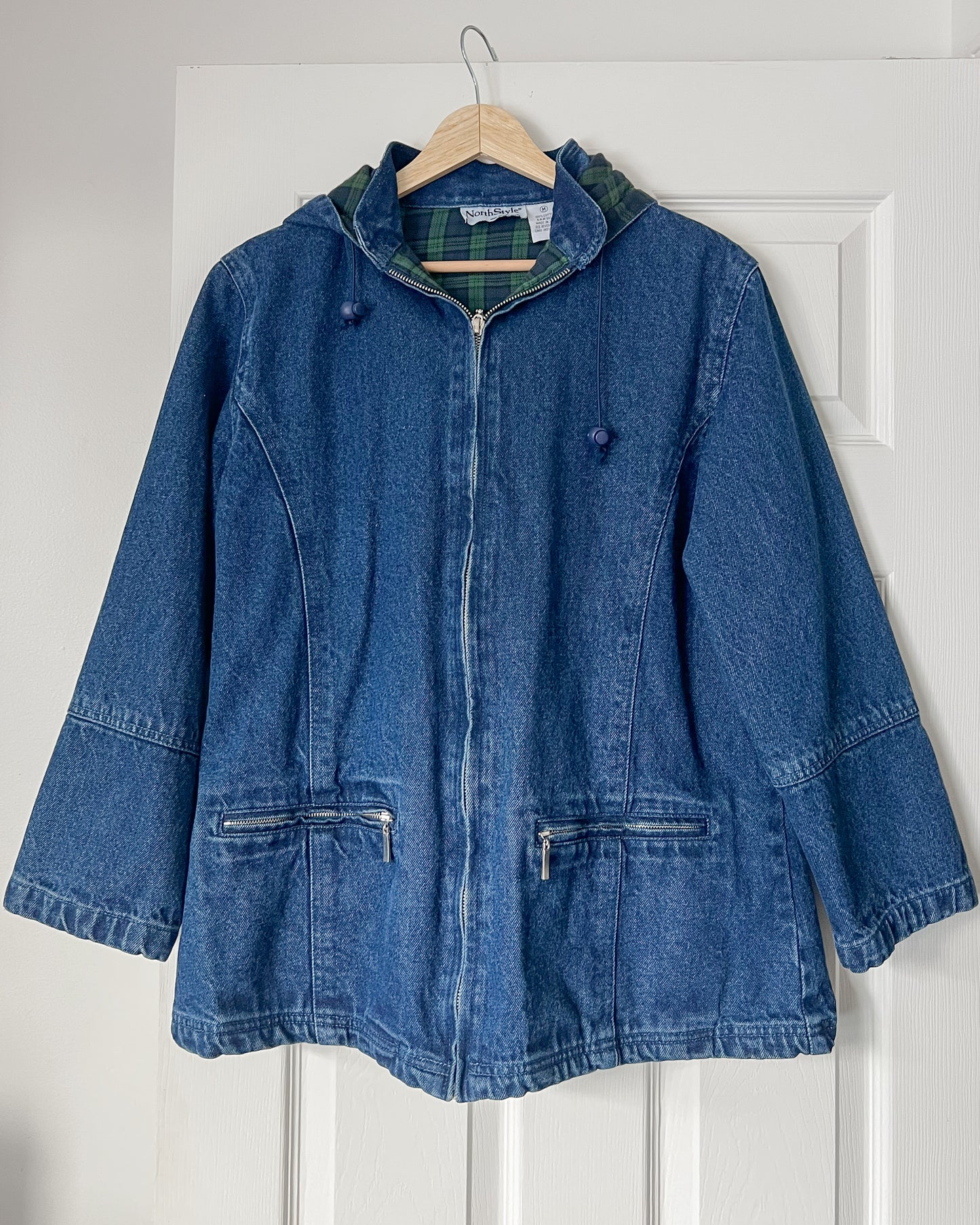 Denim Hooded Plaid Lined Jacket